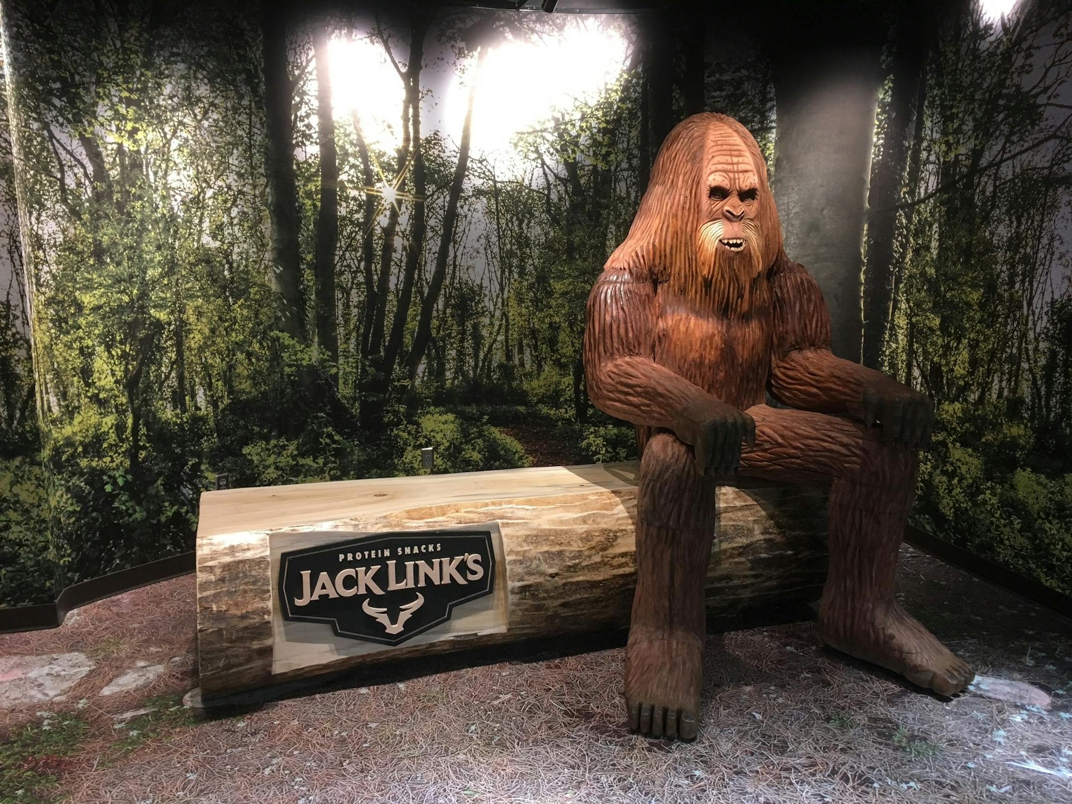 Sasquatch greets visitors to the Jack Link's shop in Target Center.