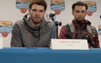 Gophers’ Jamison Battle and Payton Willis talk after Sunday’s win against Princeton at the Asheville Championship in North Carolina.