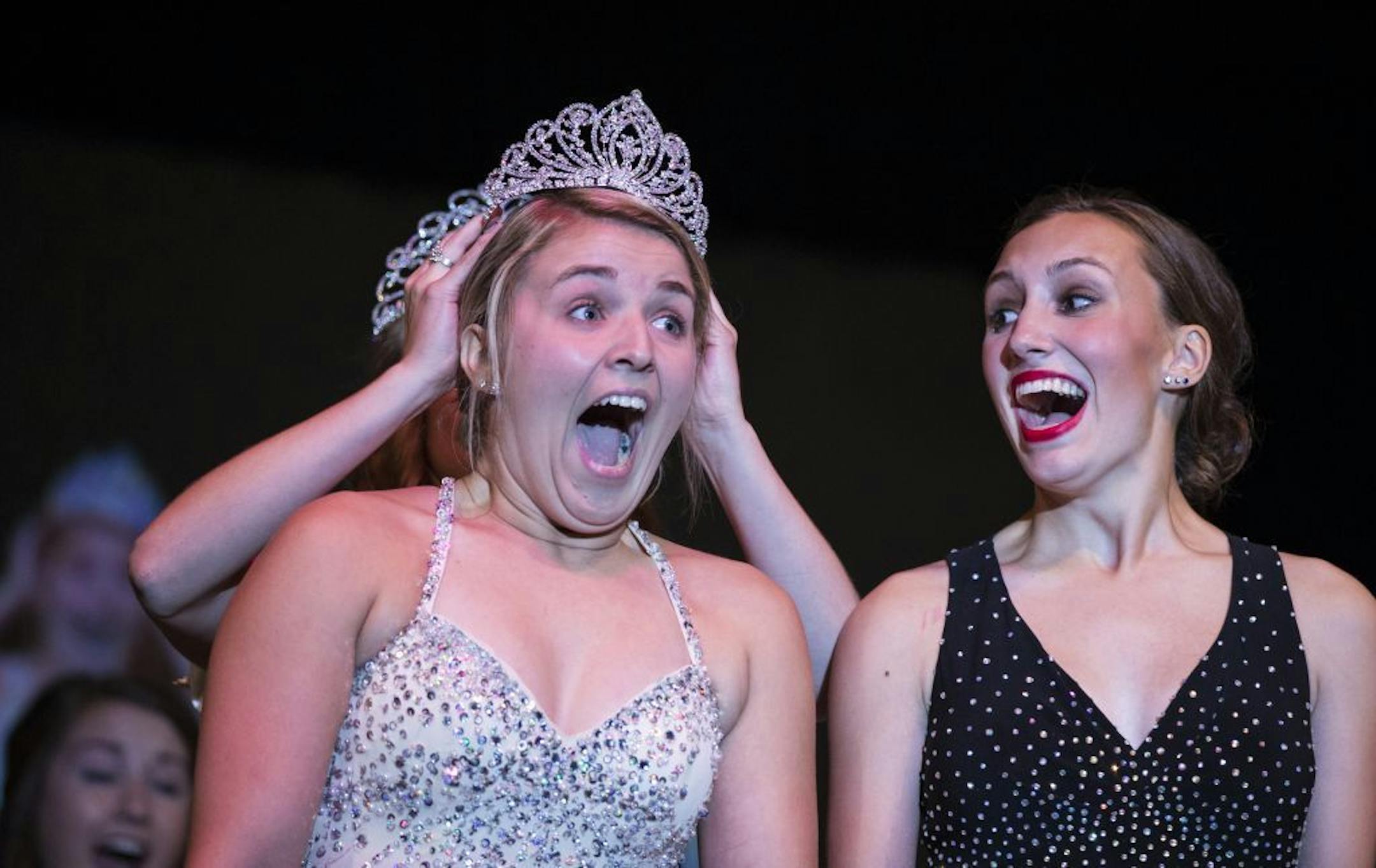 Kyla Mauk 19, of Howard Lake is crowned Princess Kay of the Milky Way at the Minnesota State Fairgrounds in Falcon Heights on Wednesday, August 26, 2015. Ellen Sheehan, 19, of Rochester is at her right.