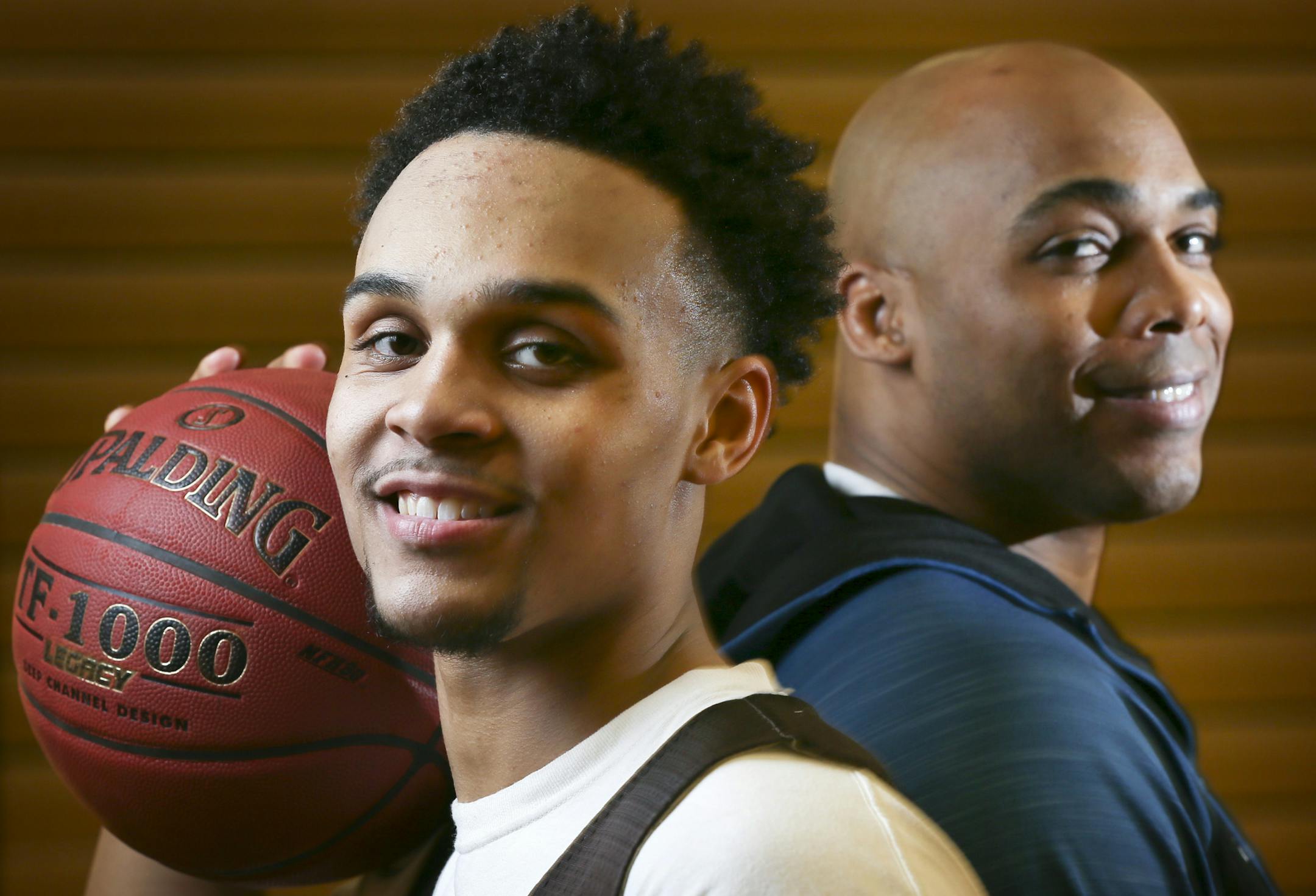 Apple Valley's Gary Trent Jr. (left) is already among the best prep basketball players in the nation, and his former pro ball-playing father Gary Trent Sr. is prepping him for future stardom. ] Brian.Peterson@startribune.com Apple Valley, MN - 01/22/2016