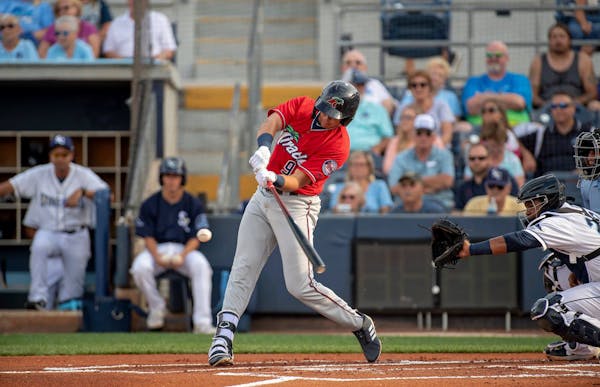 Trevor Larnach hitting for the Fort Myers Miracle last season.