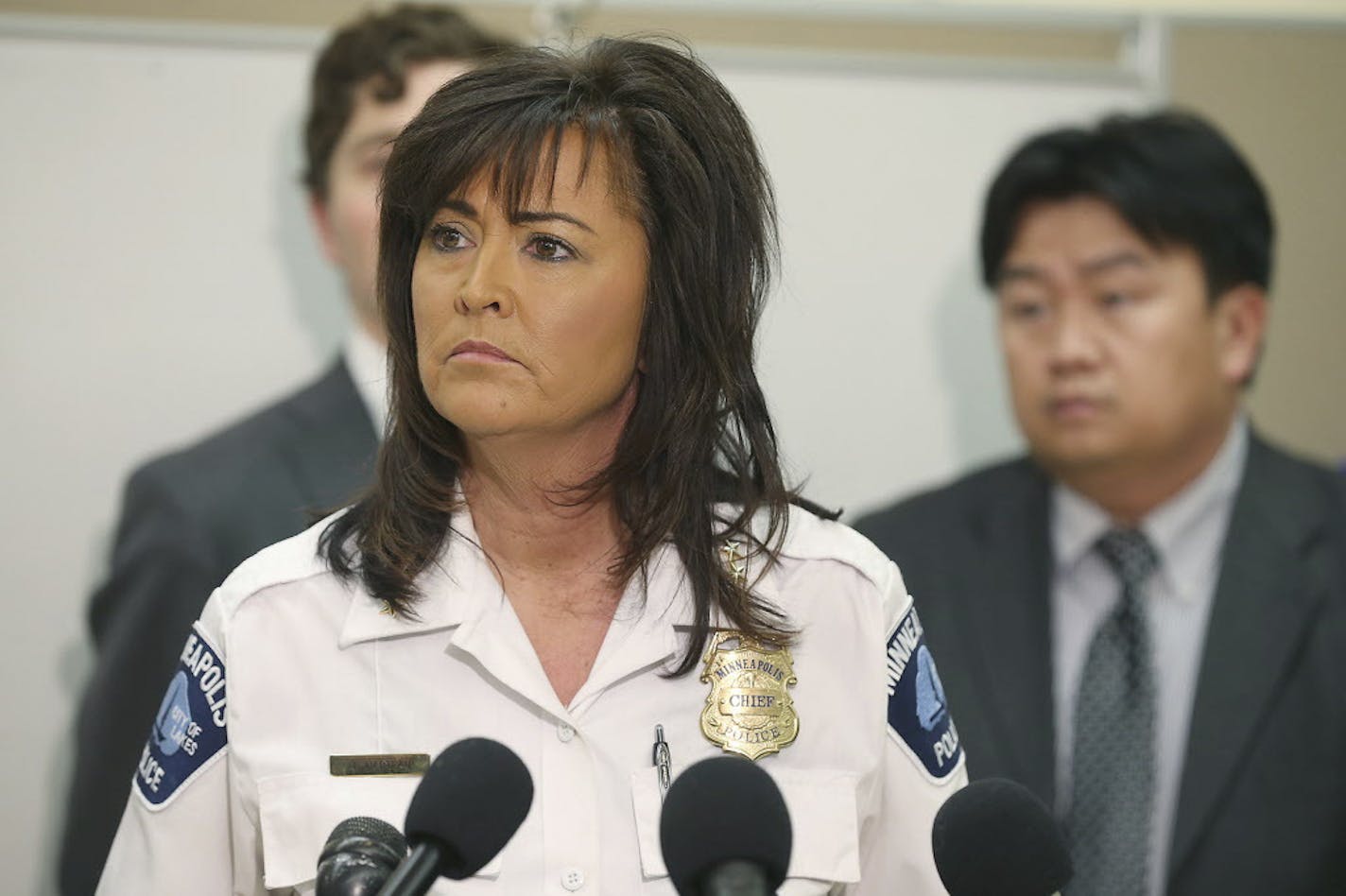 In this March 30, 2016, file photo, Minneapolis Police Chief Janee Harteau speaks at a news conference in Minneapolis.