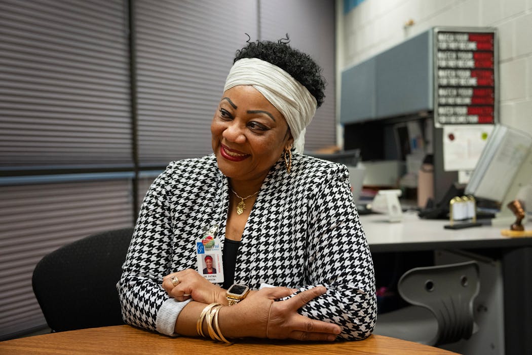 Highwood Hills Elementary School Principal Fatima Lawson, in her office  at the St. Paul school, is a recipient of the 2024 National Distinguished Principal Award presented by the National Association of Elementary School Principals.