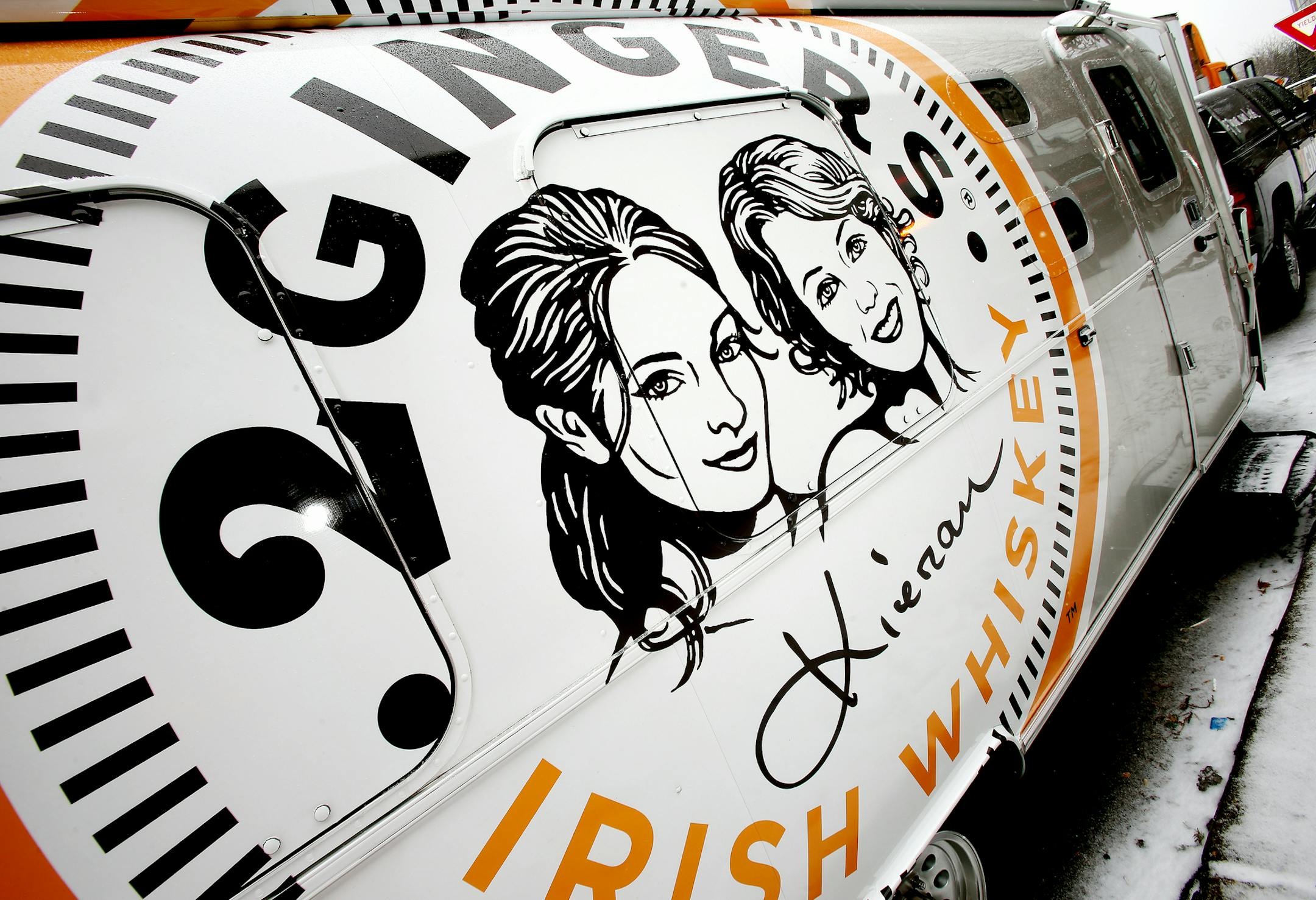 Folliard is bringing his whiskey to the masses via an Airstream trailer bearing a logo depicting his red-haired mother and aunt.