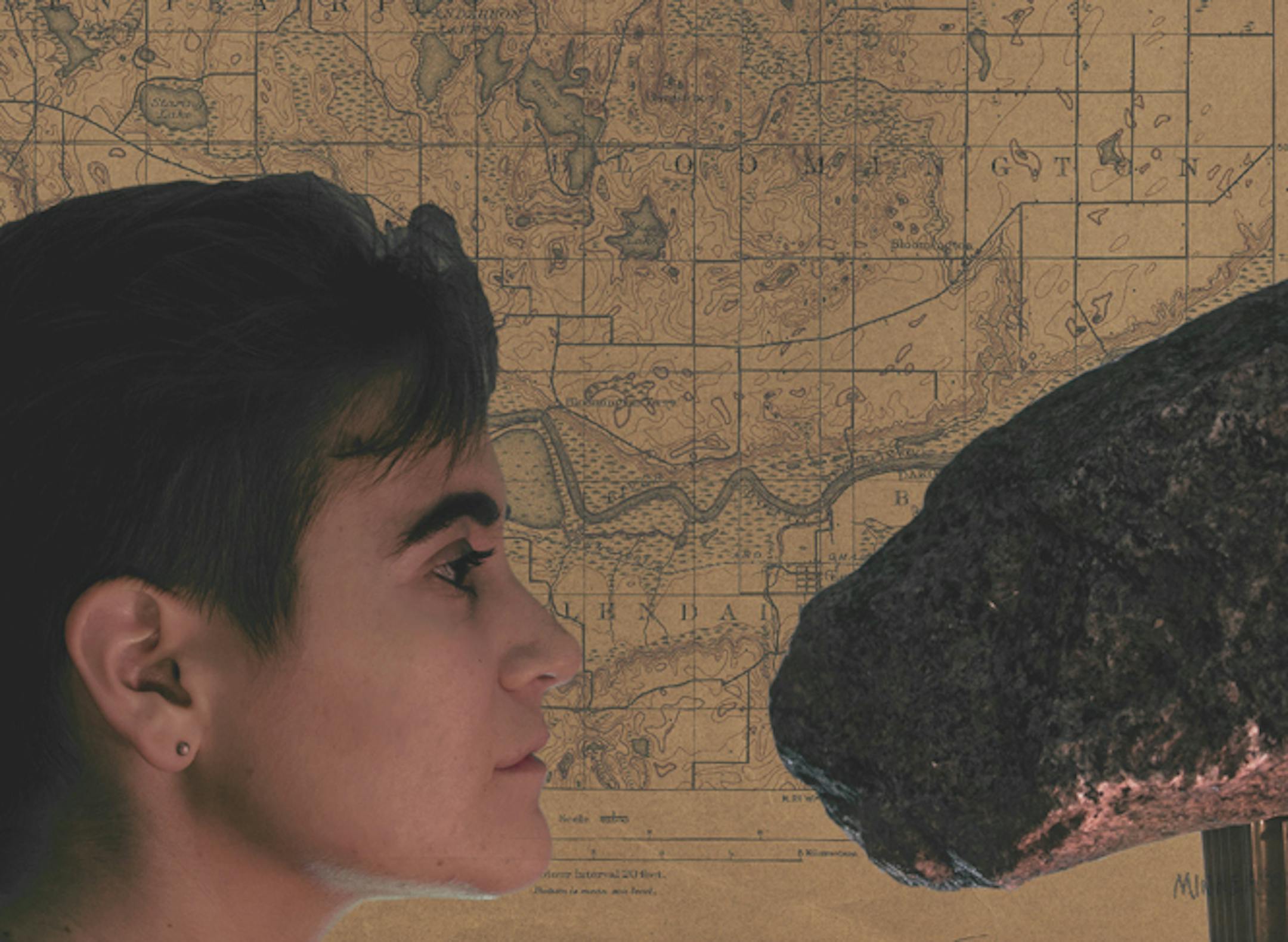 Jay Owen Eisenberg and the title character in "Big Old Rock," at Open Eye Theatre through Dec. 23.