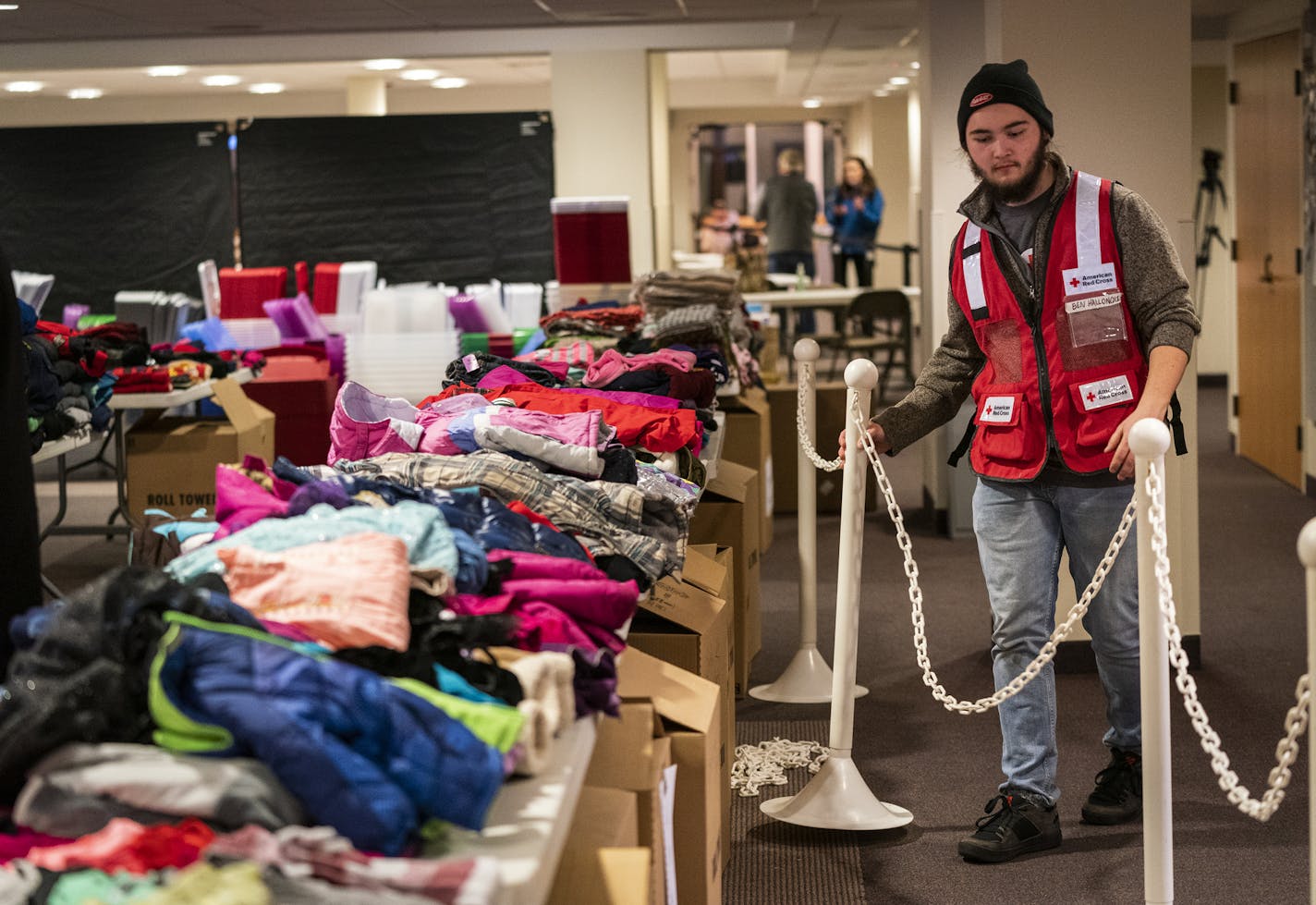 Volunteer Ben Hallonquist organized the bulk items area. ] LEILA NAVIDI &#x2022; leila.navidi@startribune.com BACKGROUND INFORMATION: A resource center for those displaced in the Drake Hotel fire opened at Bethlehem Baptist Church in Minneapolis on Friday, January 3, 2020.