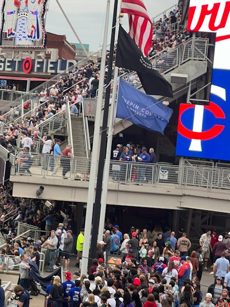 The temporary flag of Hennepin County flew at a Twins game on June 12, 2023. The county has been using this placeholder flag since last year, replacin