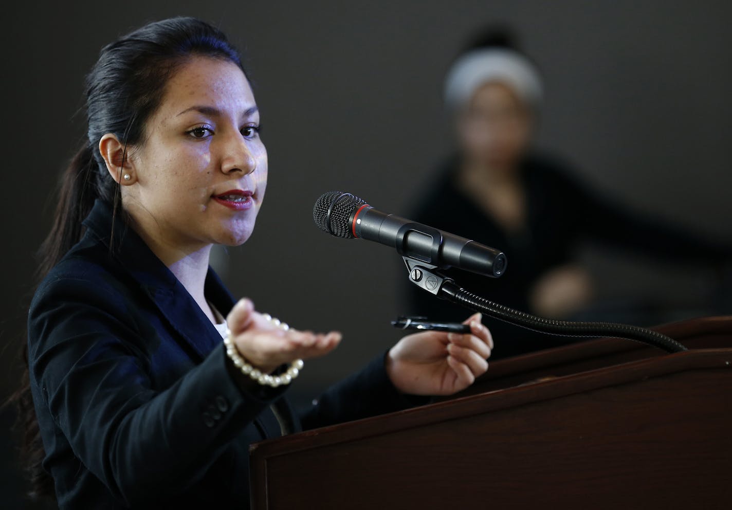 Estefania Navarro, 20 of Minneapolis. Navarro is the vice president of the Student Senate at MCTC. She qualified for DACA in 2013, and says the program has affected her in many ways: She got a driver's license and a better paying summer job. She has come to consider a career in teaching. ] CARLOS GONZALEZ cgonzalez@startribune.com, February 11, 2015, Minneapolis Minn., (Estefania --- accent over "I")