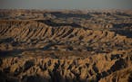 The Badlands, viewed from the Pine Ridge Indian Reservation, in South Dakota.