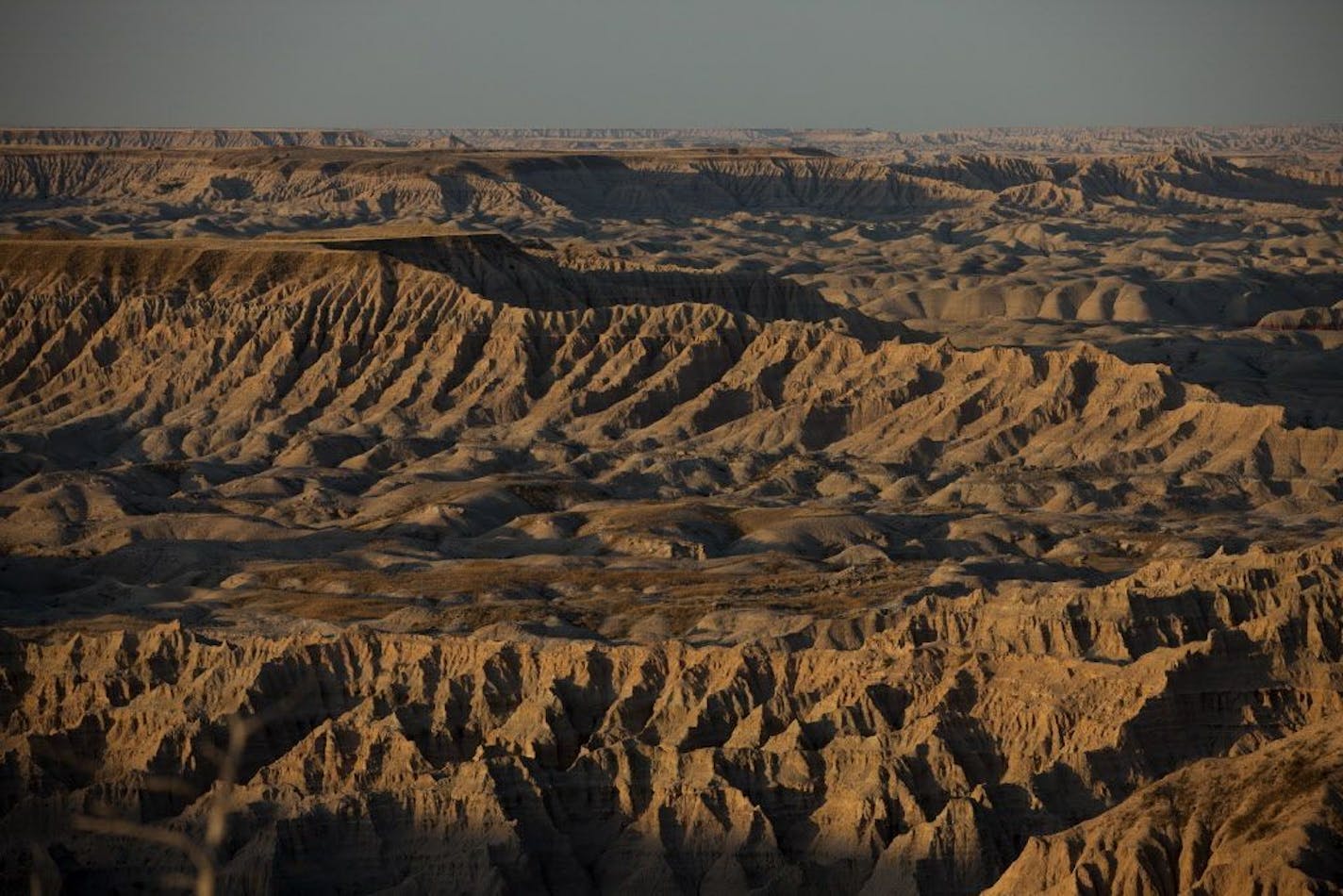 The Badlands, viewed from the Pine Ridge Indian Reservation, in South Dakota.