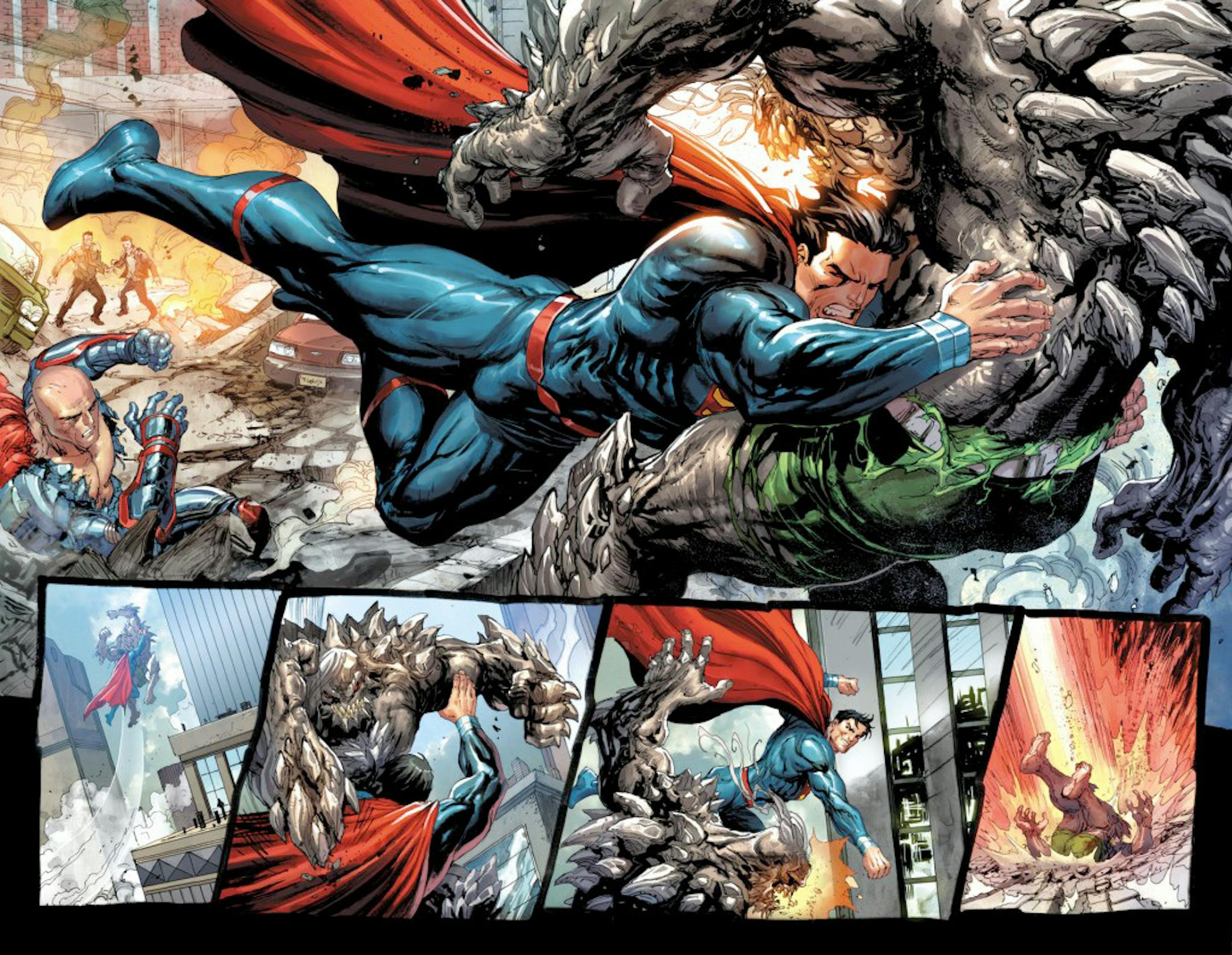 Superman is once again battling Doomsday in the pages of Action Comics, with art by Tyler Kirkham. MUST CREDIT: DC Comics