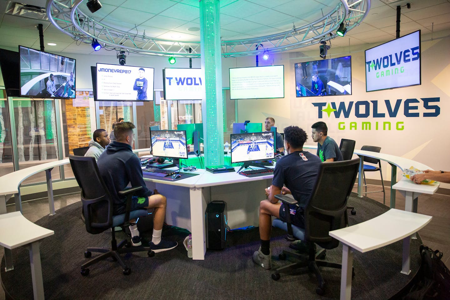 The Timberwolves' NBA 2K League e-sports team, seen here in a scrimmage against the 76ers' team in July, is on hold.