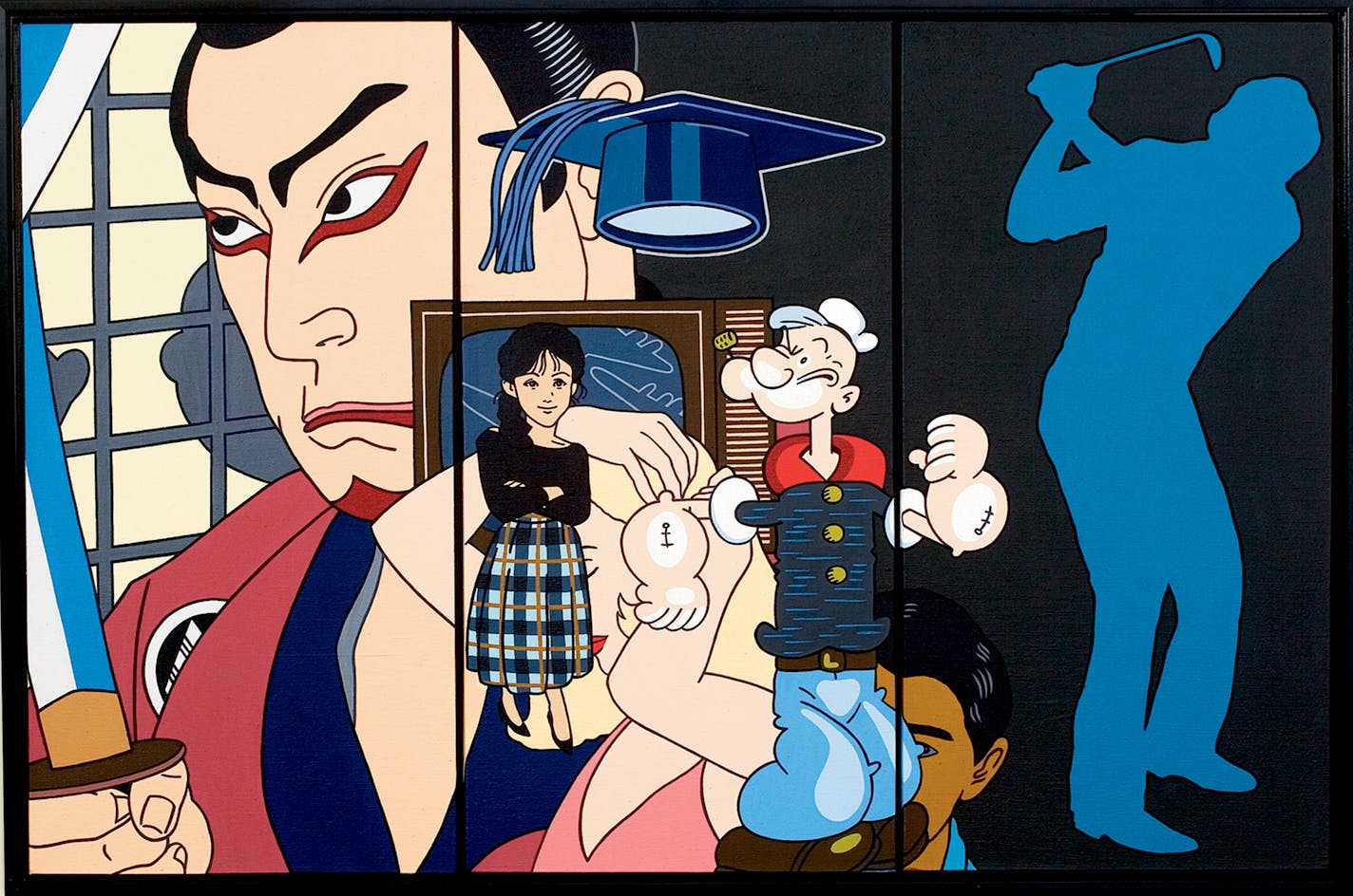 Roger Shimomura, "Syncoa Coma", 1990, acrylic on canvas. Provided by Weisman Art Museum