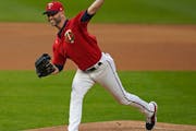 Minnesota Twins starting pitcher J.A. Happ (33) pitched in the first inning.