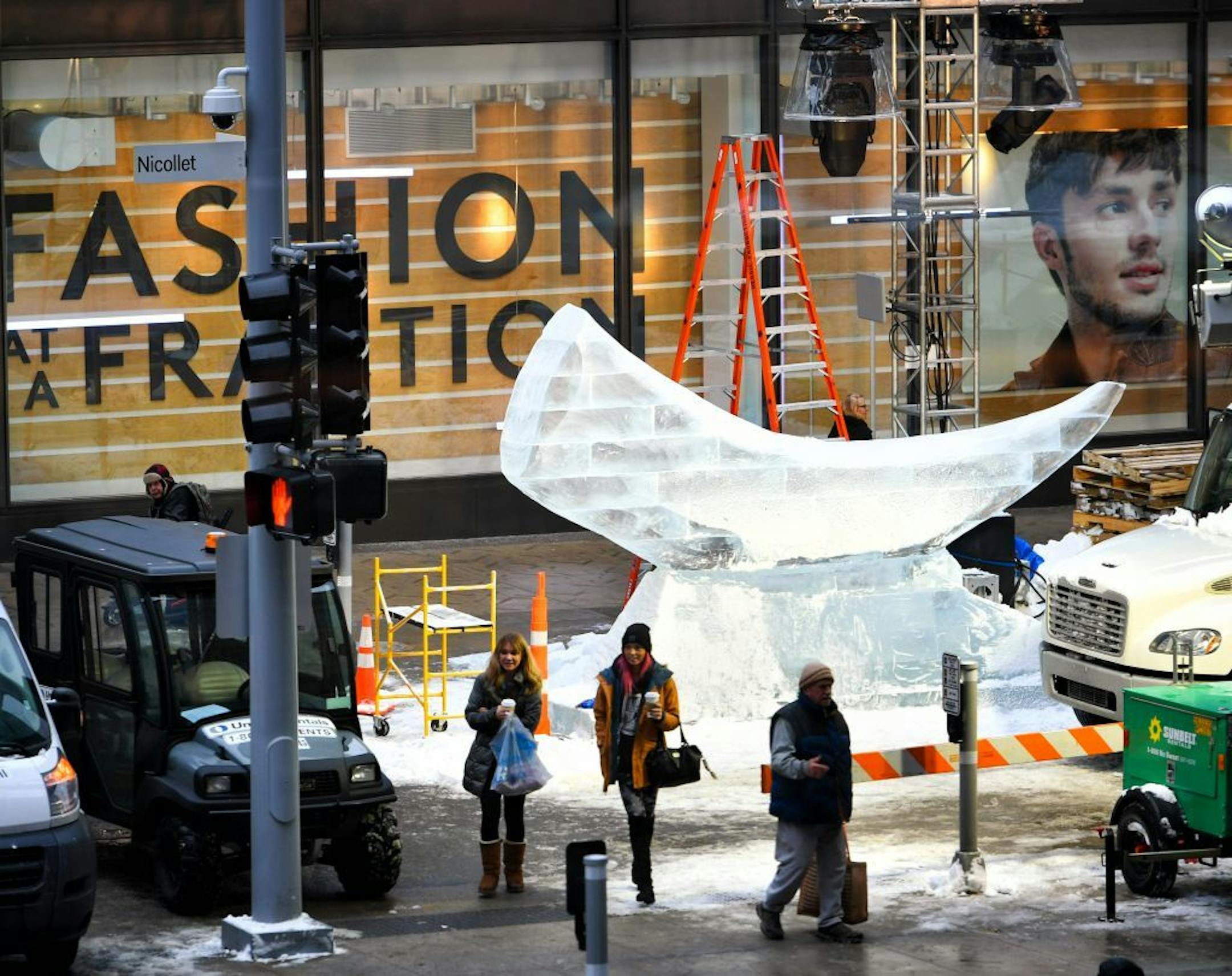 Ice sculptures are taking form on Nicollet Mall.