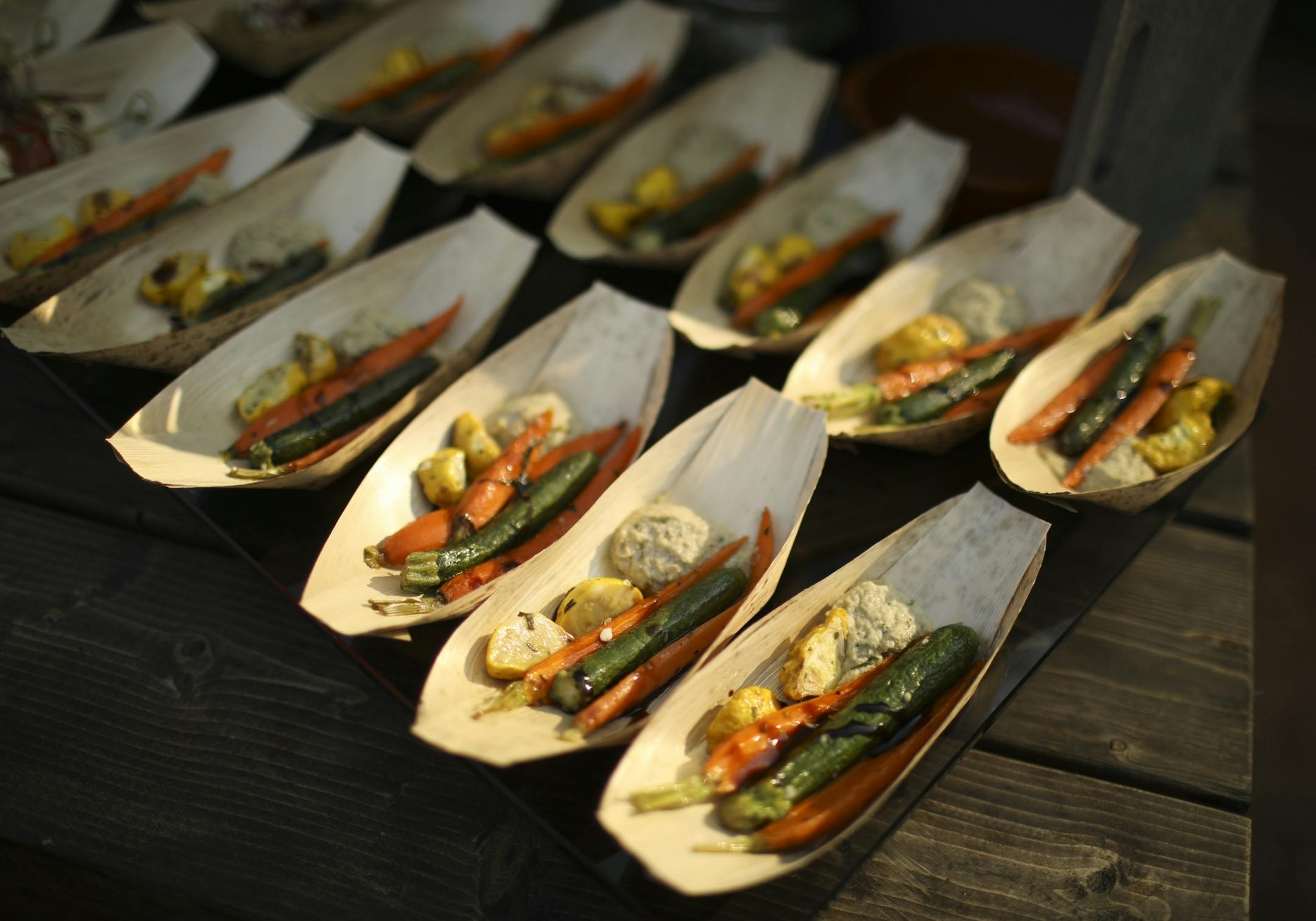Unlimited small bites of street food were served on the first base line.