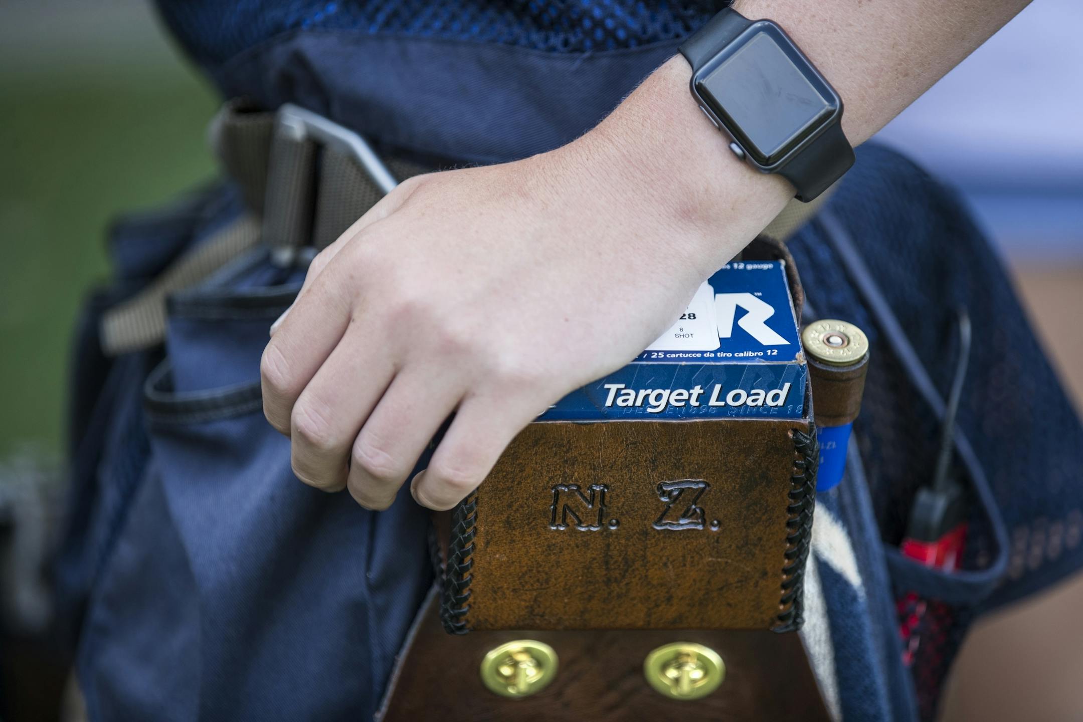 Nathan Ziemer, 15, of the Wayzata High School Trap Team, sports a monogrammed ammo belt.