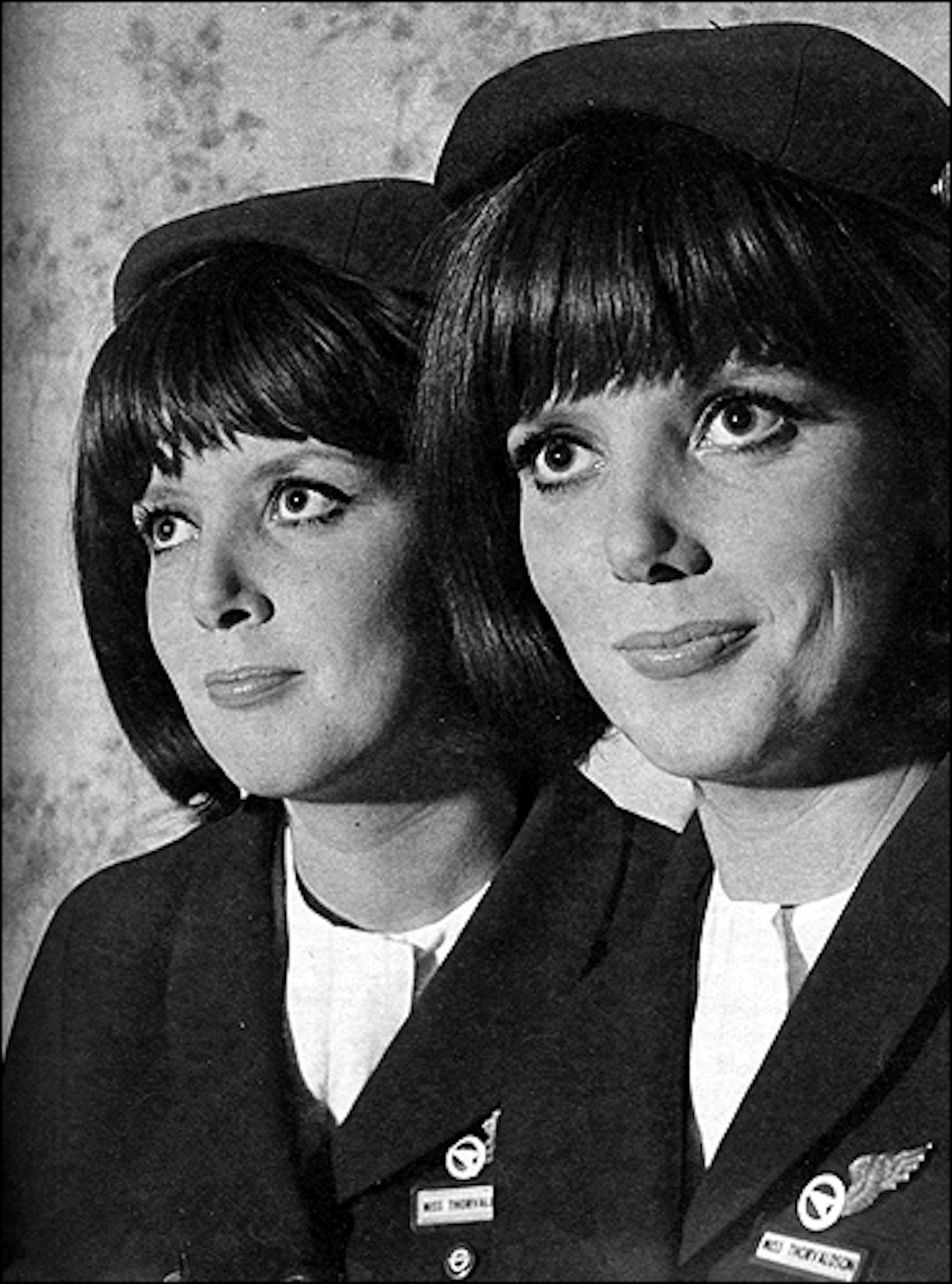 January 1966: NWA stewardesses Gladys and Gloria Thorvaldson. Picture magazine cover.