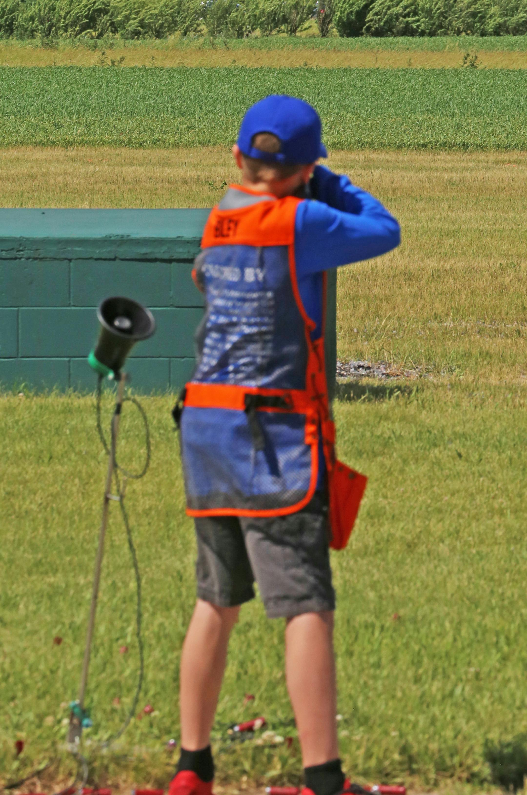 Taking aim: A young trapshooter targeted a clay target Thursday, one of 100 clays thrown for most shooters that day. Fully 849 kids shot on Thursday, part of more than 7,500 Minnesota students who will shoot during the nine-day 2017 student Trap Shooting Championship sponsored by the Minnesota State HIgh School Clay Target League.
