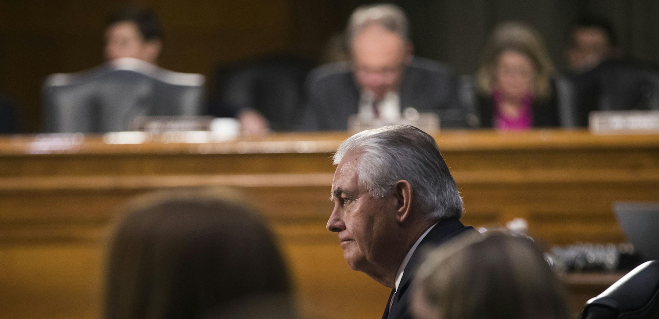 Rex Tillerson, chief executive of Exxon Mobil and President-elect Trump’s choice for secretary of state, testifies at his confirmation hearing before the Senate Foreign Relations Committee on Capitol Hill, in Washington, Jan. 11, 2017. (Doug Mills/The New York Times) ORG XMIT: MIN2017011713564234