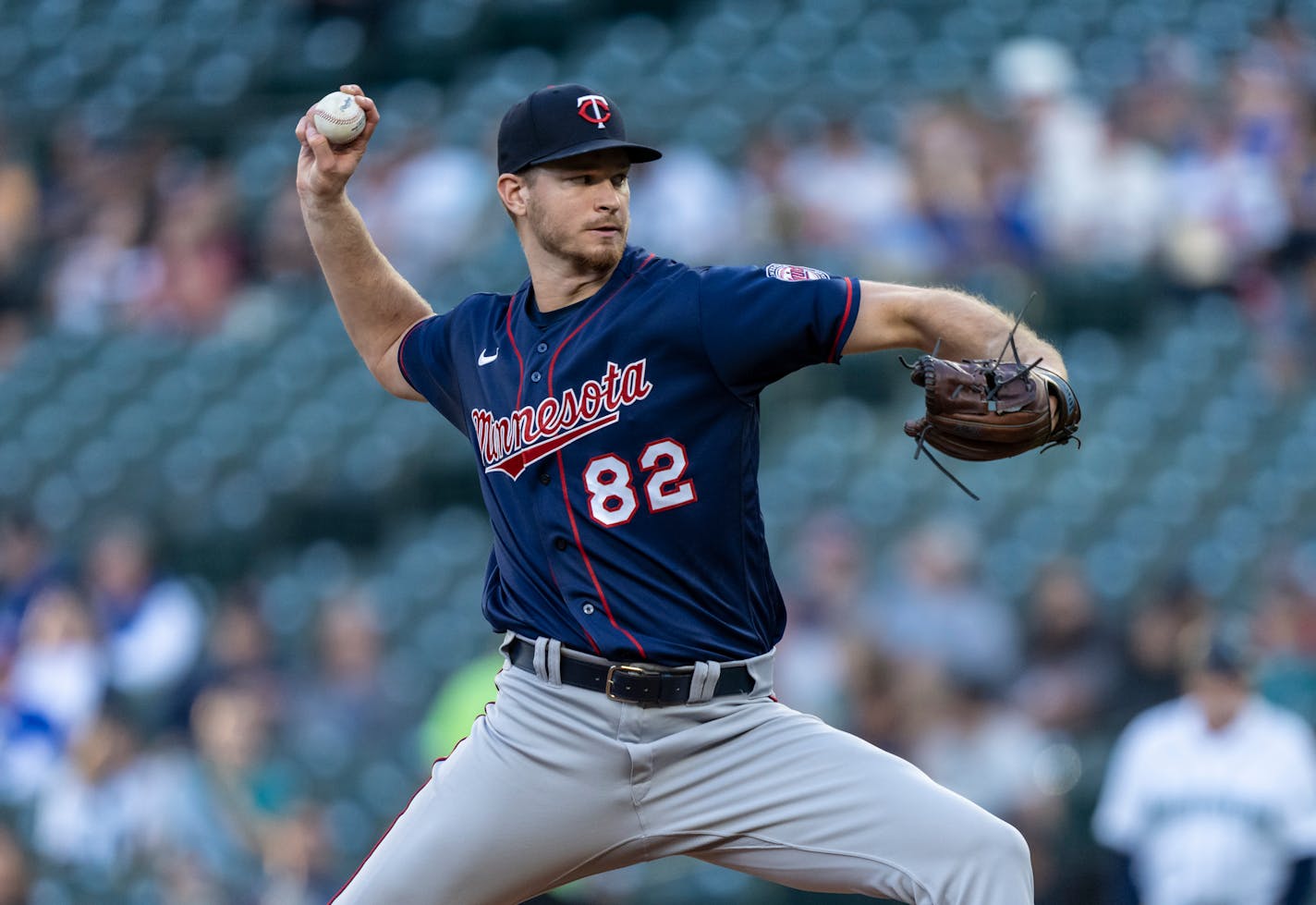 Twins starter Bailey Ober delivers a pitch during the first inning against the Seattle Mariners