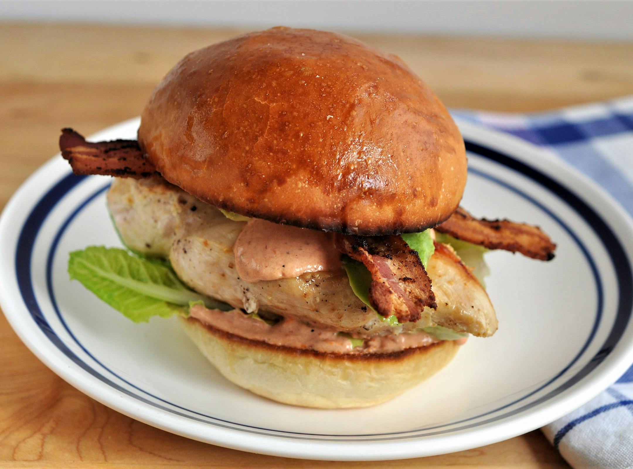 Chicken, Bacon and Avocado Sandwich with Spicy Roasted Tomato Mayo.