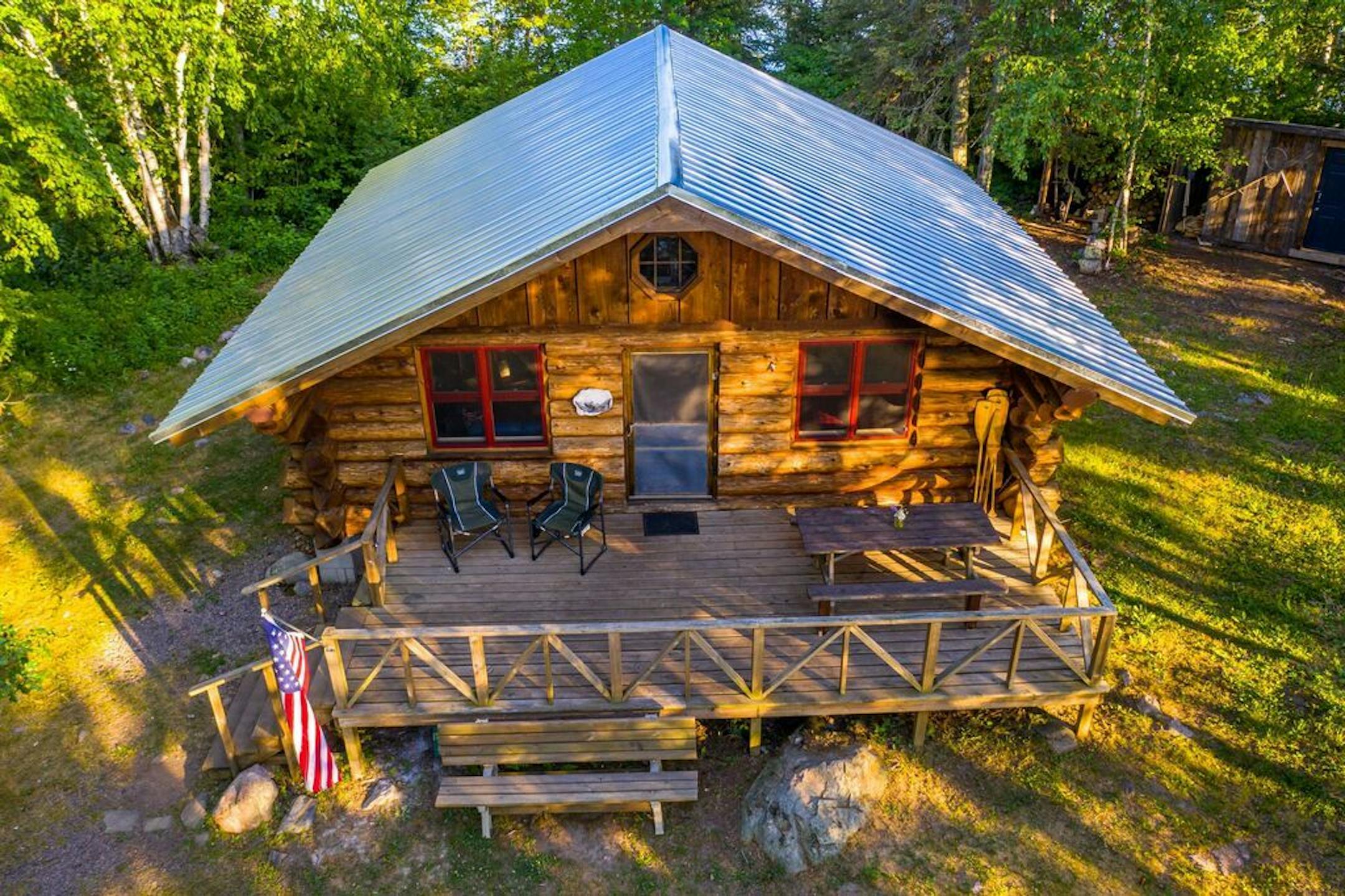 This log cabin is set on a private island on Farm Lake near Ely.