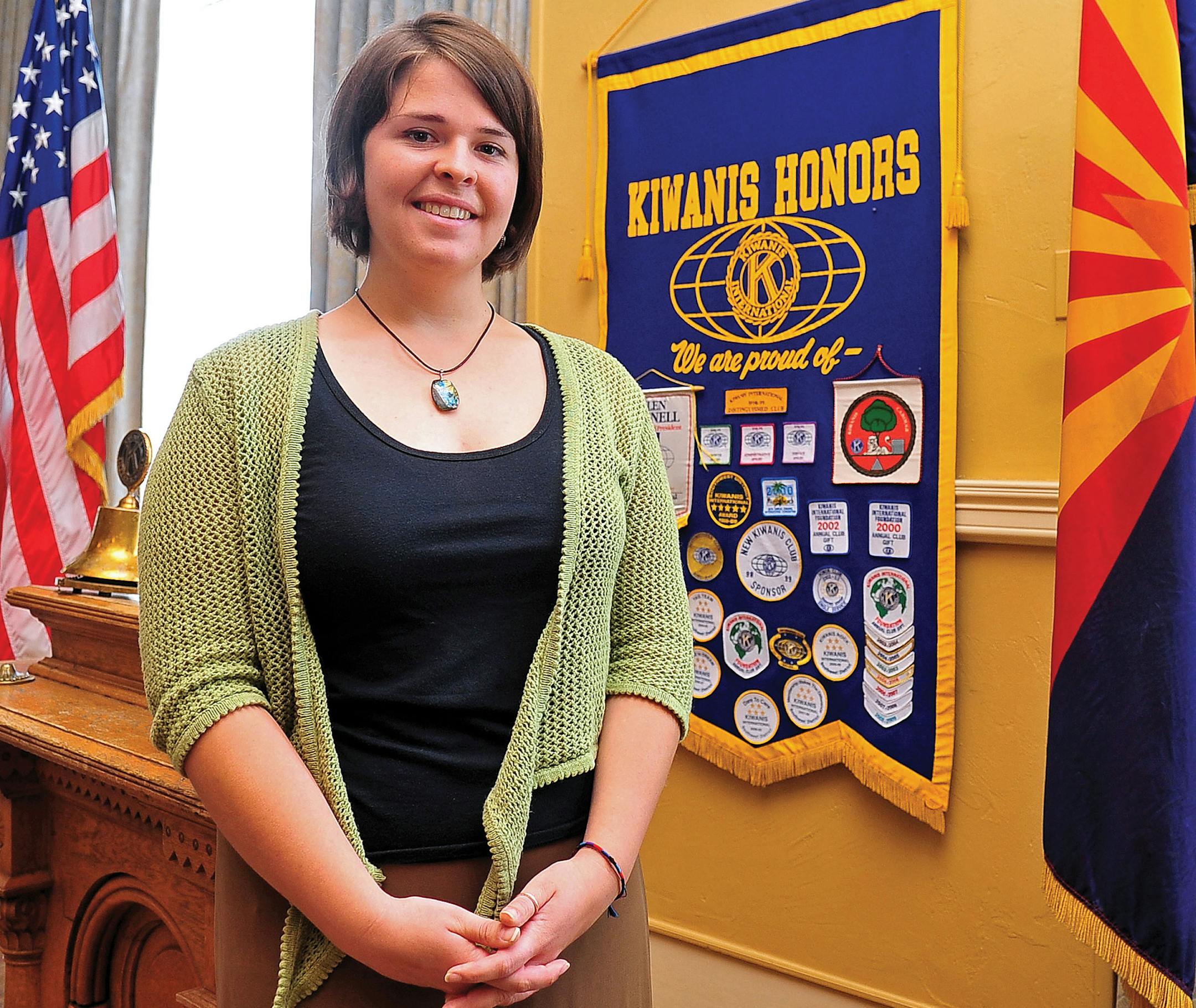 In this May 30, 2013, photo, Kayla Mueller is shown after speaking to a group in Prescott, Ariz. A statement that appeared on a militant website commonly used by the Islamic State group claimed that Mueller was killed in a Jordanian airstrike on Friday, Feb. 6, 2015, on the outskirts of the northern Syrian city of Raqqa, the militant group's main stronghold. The IS statement could not be independently verified. (AP Photo/The Daily Courier, Matt Hinshaw) MANDATORY CREDIT