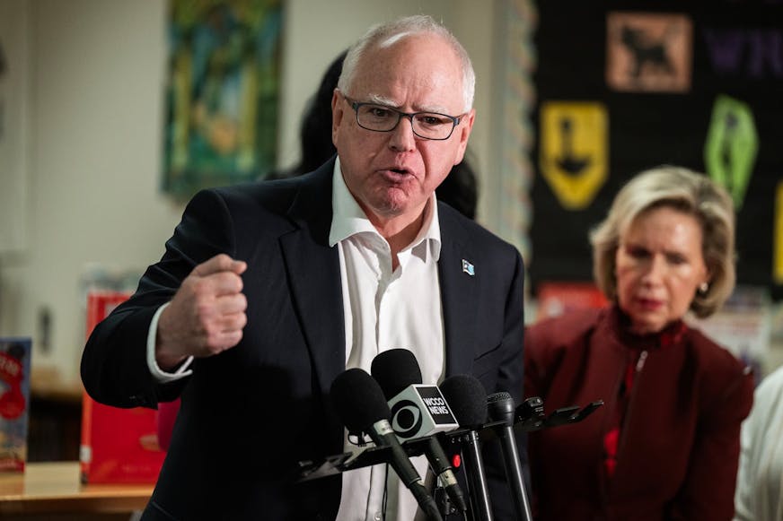Governor Tim Walz addressed possible cuts from the U.S. Department of Education in Fridley, Minnesota, on Wednesday, March 12, 2025.