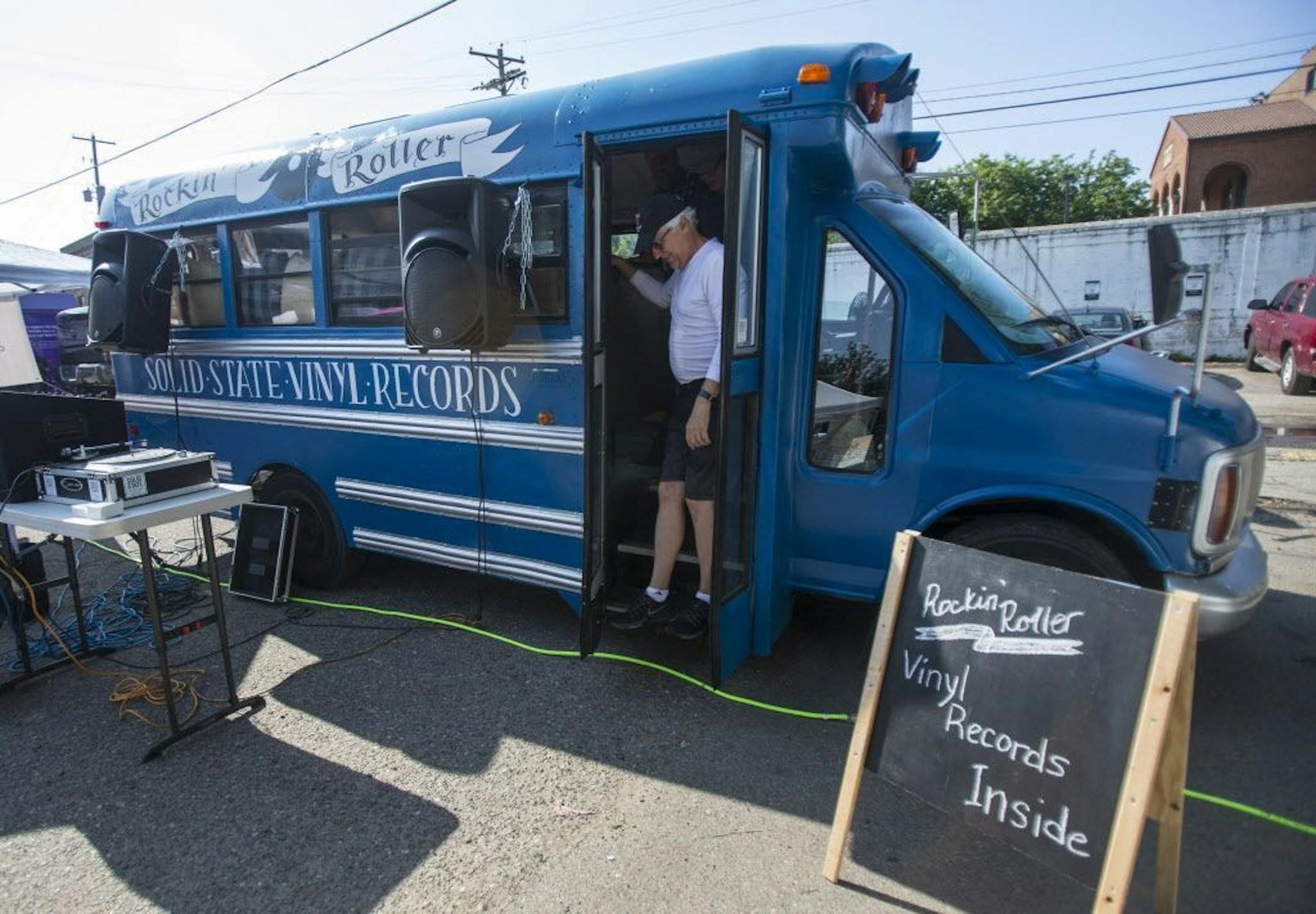 Jim Lichtenberg steps off the Rockin' Roller after looking at records for about ten minutes.