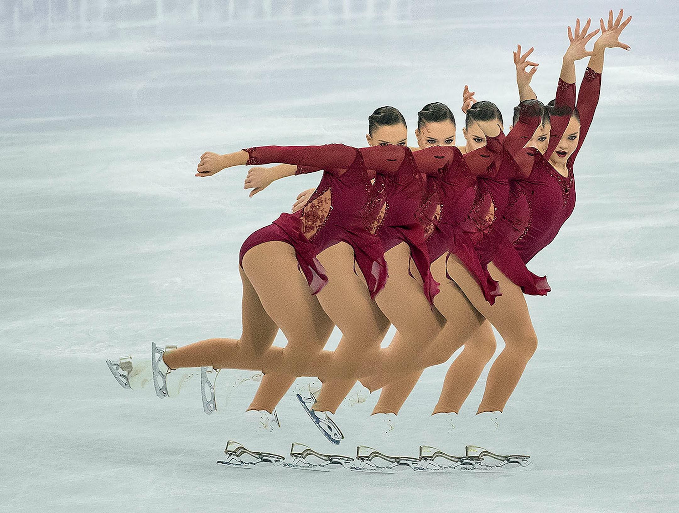 Loena Hendrickx of Belgium during her free skate on Friday. Editors Note- Photo made using multiple exposure in camera.