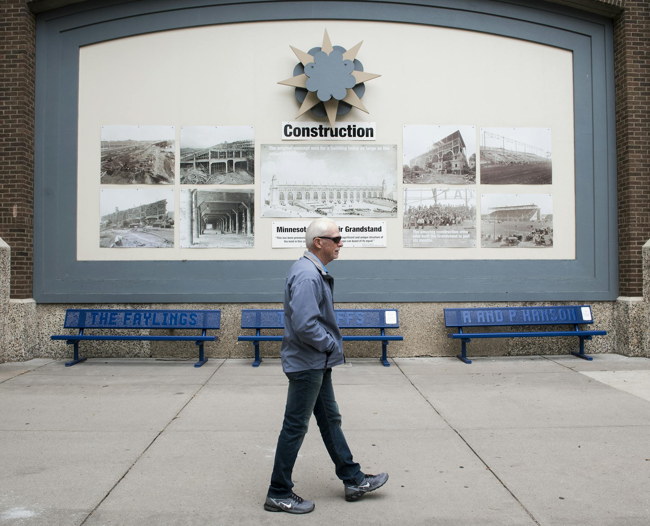 Jerry Hammer walked by the Grandstand at the Minnesota State Fairgrounds on Thursday. ] Isaac Hale • isaac.hale@startribune.com Jerry Hammer, fair general manager, gave a tour around the Minnesota state fairgrounds in Falcon Heights, MN, on Thursday, July 28, 2016, and spoke on the fair's history and also gave a glimpse at what the fair was like about 100 years ago.
