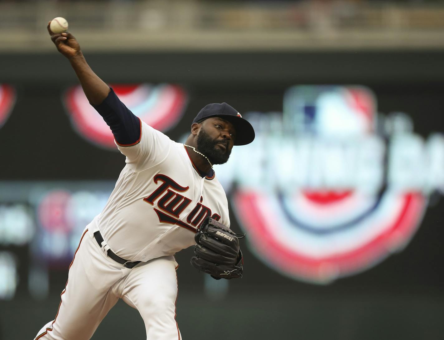 Twins closer Fernando Rodney throwing against Seattle in the ninth inning. ] JEFF WHEELER &#xef; jeff.wheeler@startribune.com The Minnesota Twins beat the Seattle Mariners 4-2 in their home opener Thursday afternoon, April 5, 2018 at Target Field in Minneapolis.