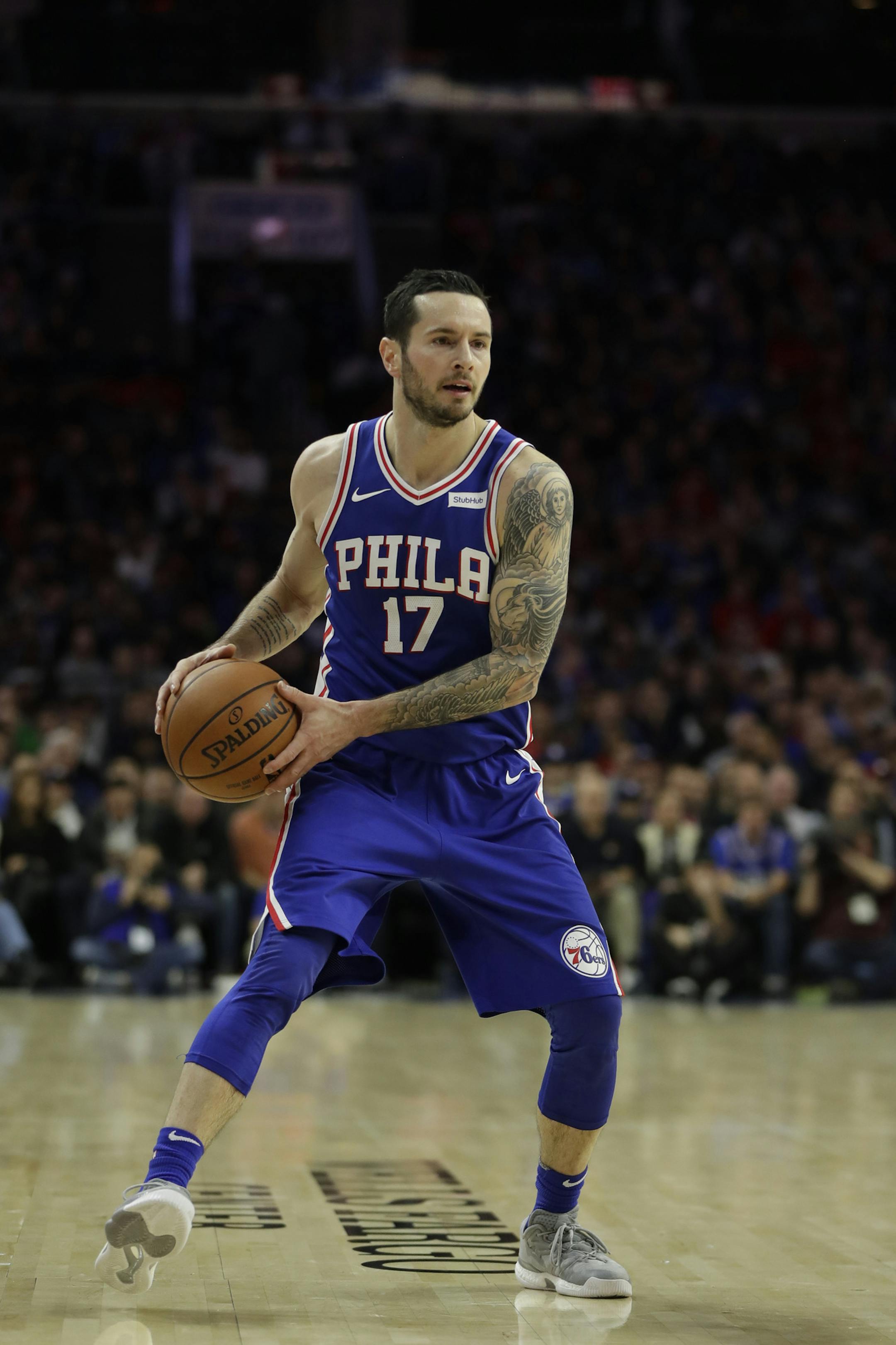 Philadelphia 76ers' JJ Redick in action during an NBA basketball game against the Portland Trail Blazers, Wednesday, Nov. 22, 2017, in Philadelphia. (AP Photo/Matt Slocum)