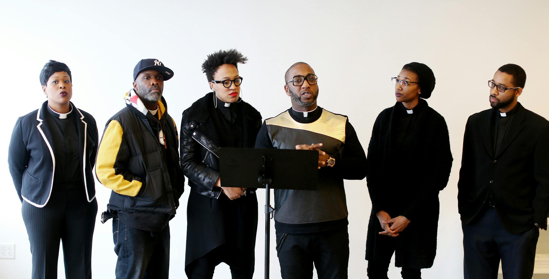 Members of Black Clergy United for Change Carmen Means left, Stacey Jones, Elle Babington Steele,Danny Givens Jr., Dee Jackson-McIntosh and Victor Wilson Thursday January 21, 2016 in Minneapolis, MN. ] Black Clergy United for Change apologized on behalf of the Black church to the larger Black community, specifically to Millennials, the Black LBGTQ community, and many others marginalized and neglected segments within the urban communities. Jerry Holt/Jerry.Holt@Startribune.com