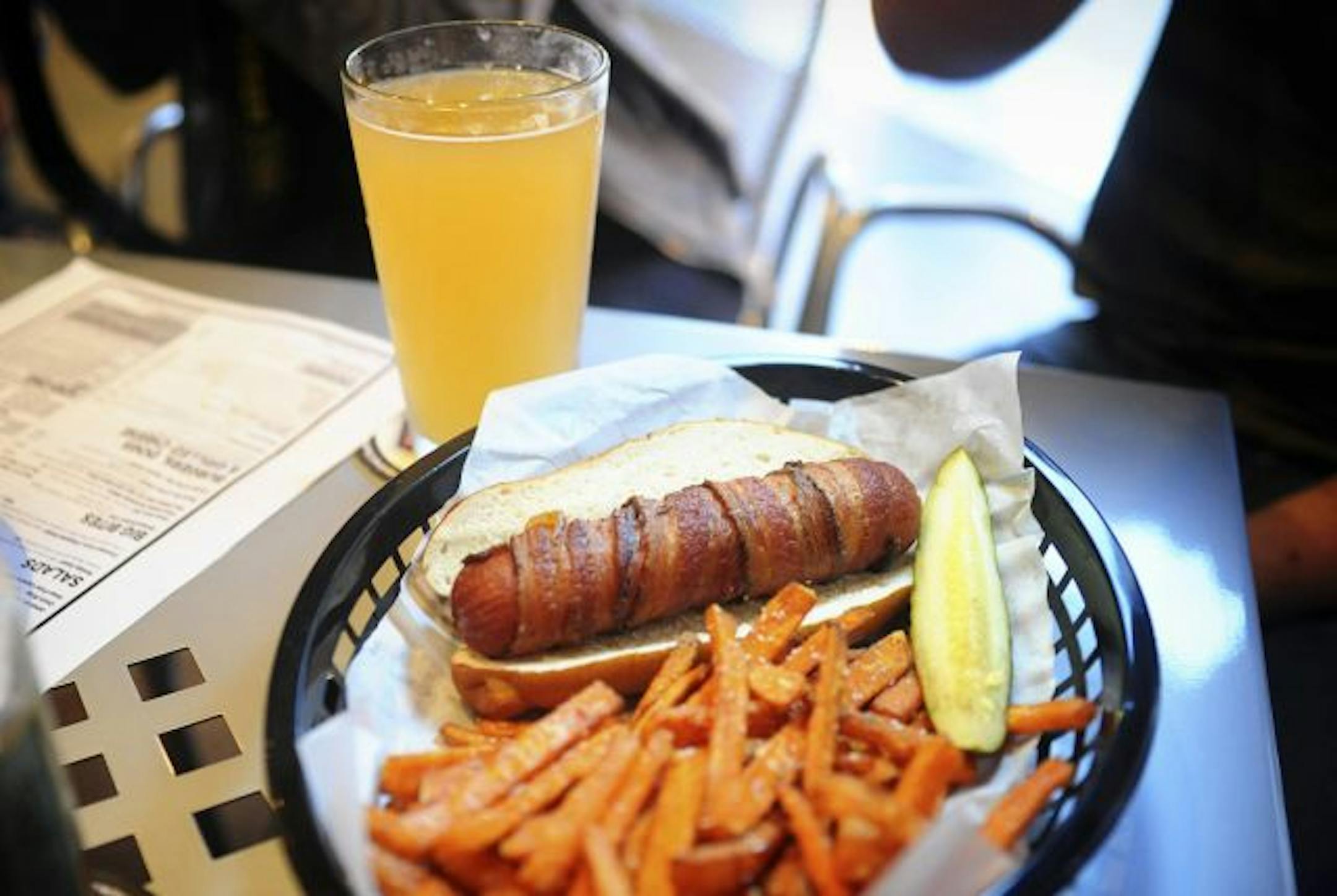 The Diamond Dog and sweet potato fries at The Depot. Photo by Leslie Plesser.