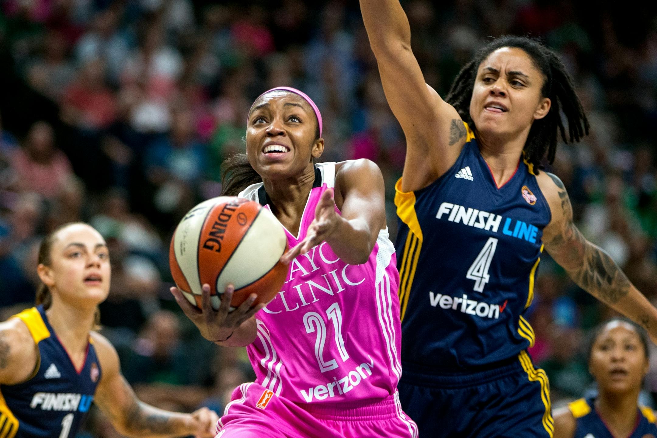 Minnesota Lynx guard Renee Montgomery (21) shoots during the first half against the Indiana Fever on Friday, Aug. 18, 2017, at Xcel Energy Center.