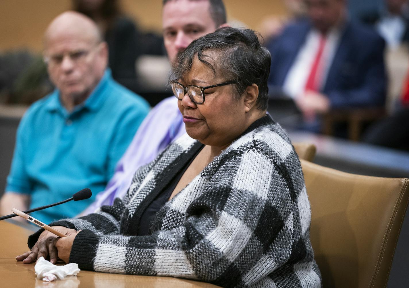 Demetria Carter, 64, a felon who served 79 days in a county work house and was on probation for 10 years, got emotional while testifying before the commission. ] LEILA NAVIDI &#x2022; leila.navidi@startribune.com BACKGROUND INFORMATION: A Minnesota Sentencing Guidelines Commission public hearing on probation reform held at the Minnesota Senate Building in St. Paul on Thursday, December 19, 2019.