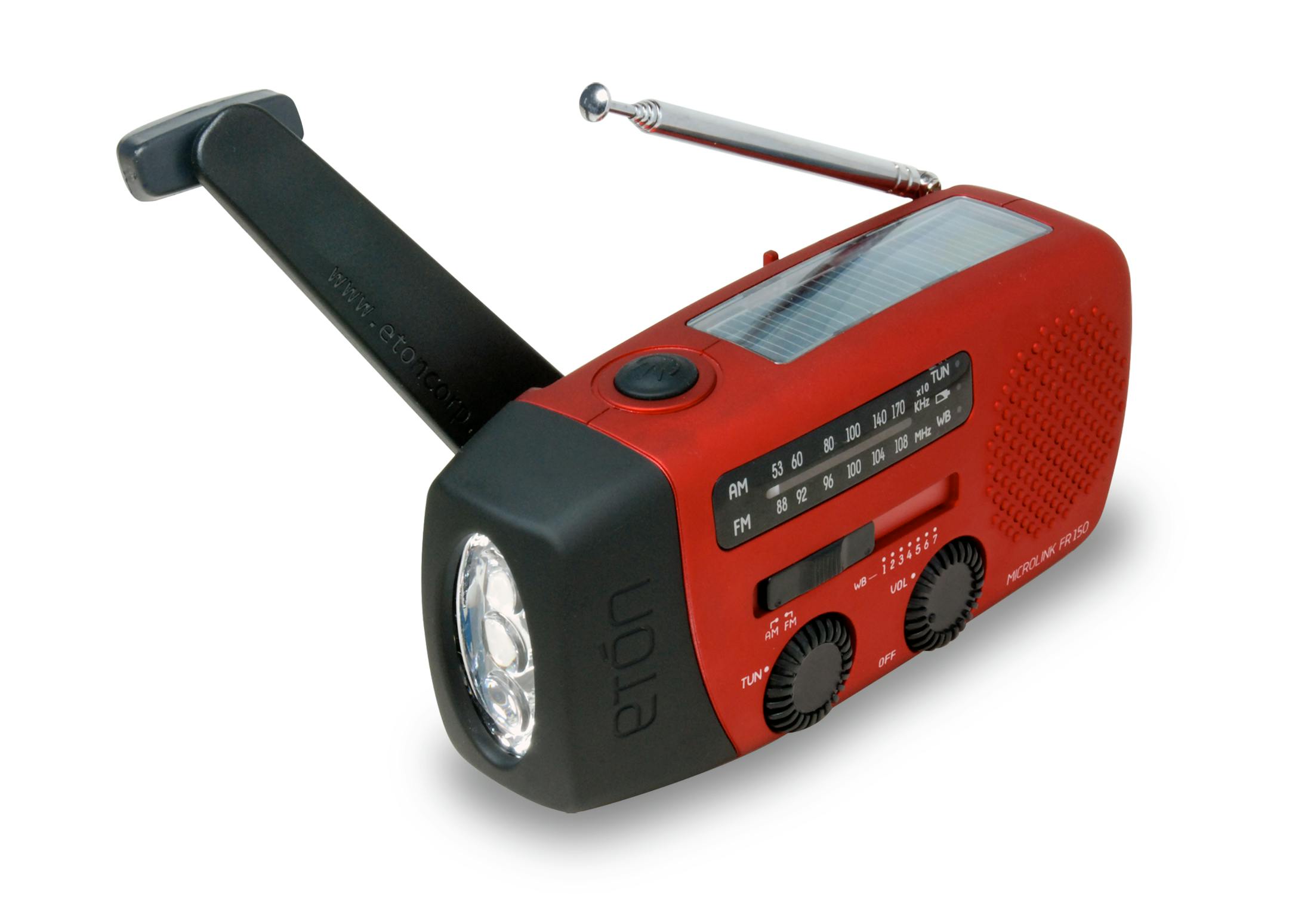 FR150 MICROLINK HAND-CRANK RADIO/LED FLASHLIGHT/PHONE CHARGER, By Etón, $30