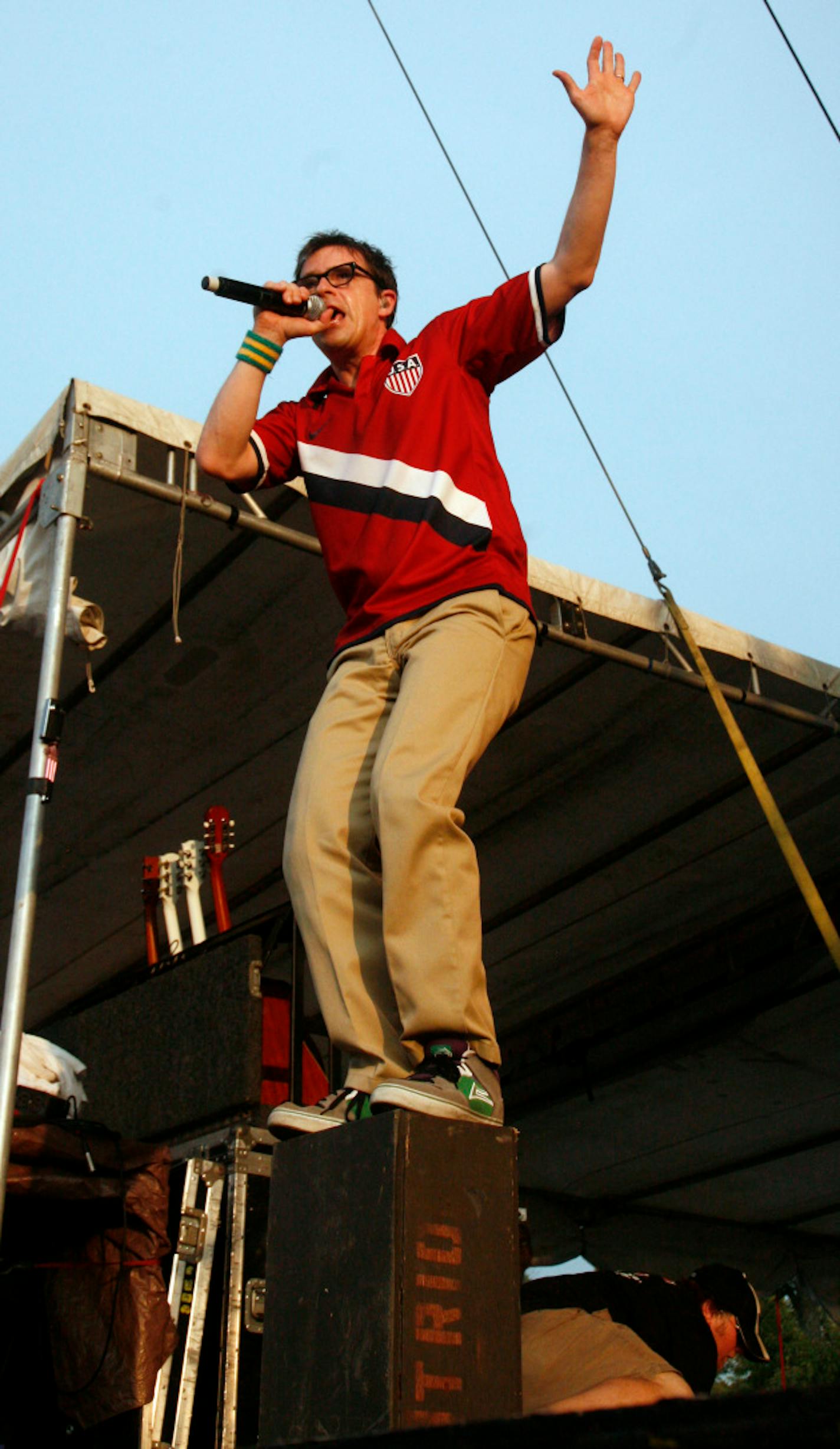 Weezer's Rivers Cuomo at Bonnaroo in 2010. / AP Photo, Jeff Christensen