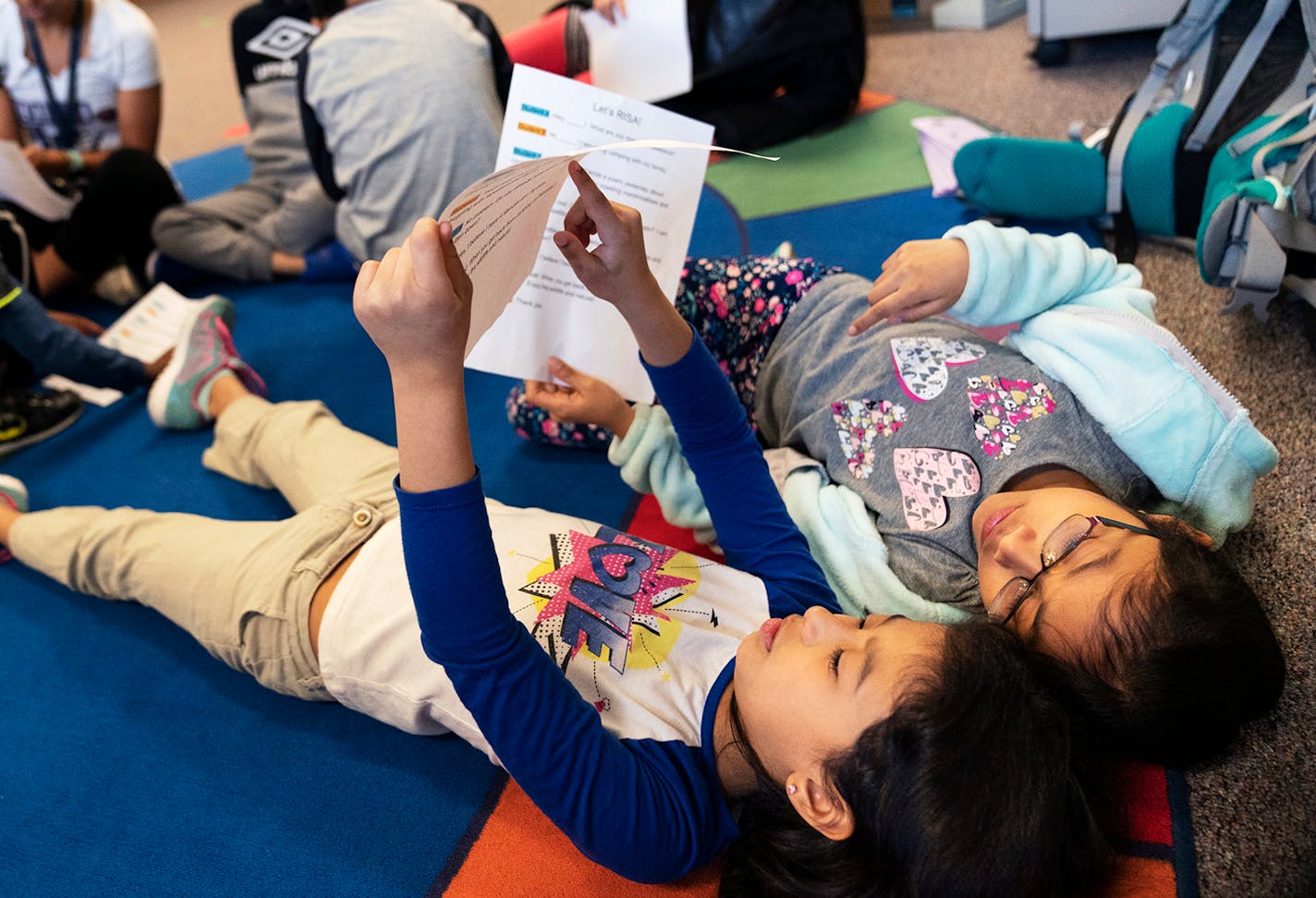 Nahomy Gonzalez Rivas and Aileen Garcia Romano worked on a conversational assignment during an ESL class at Centennial Elementary School in Richfield.