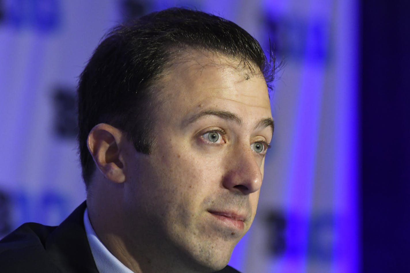 Minnesota head coach Richard Pitino speaks to the media during the Big Ten conference NCAA college basketball media day Wednesday, Oct. 2, 2019, in Rosemont, Ill. (AP Photo/David Banks)