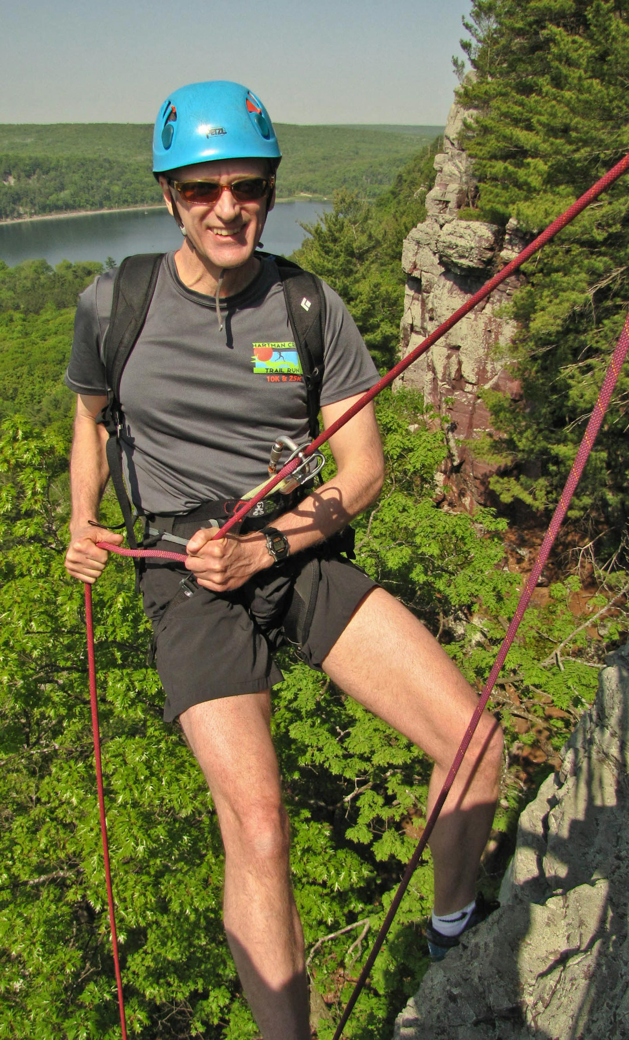Doug Erickson prepares to rappel down Pseudo Hawk&#x2019;s Nest.