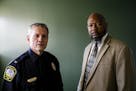 Police Chief Louis Dekmar, left, of LaGrange, Ga., and Ernest Ward, president of the Troup County NAACP, at the LaGrange Police Department, Jan. 26, 2