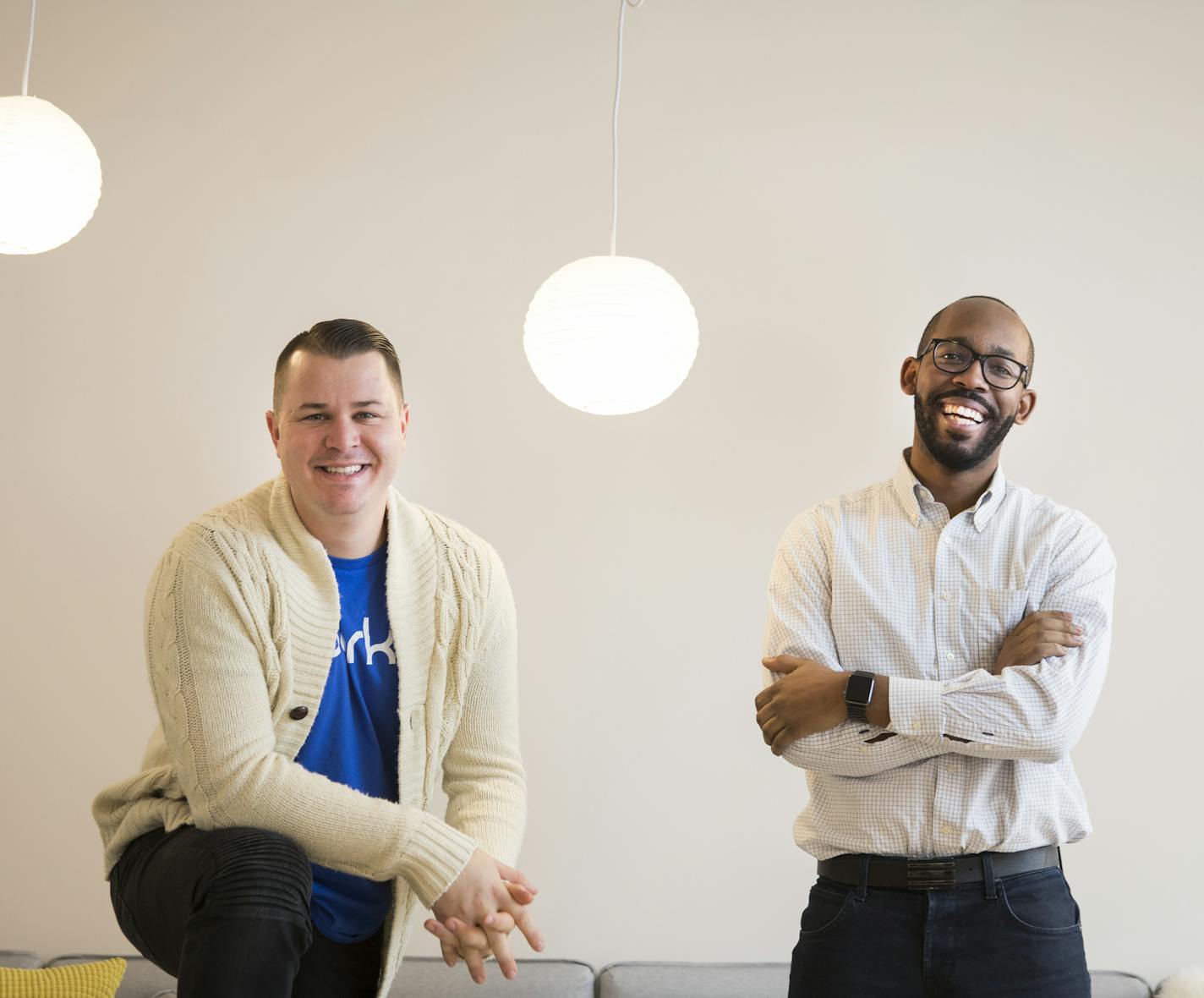 John Boss, left, and James Jones are the founders of Spark DJ, a new app that event hosts can personalize to simulate a live disc jockey.