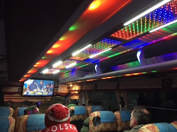 The casino ceiling on a Korean bus.