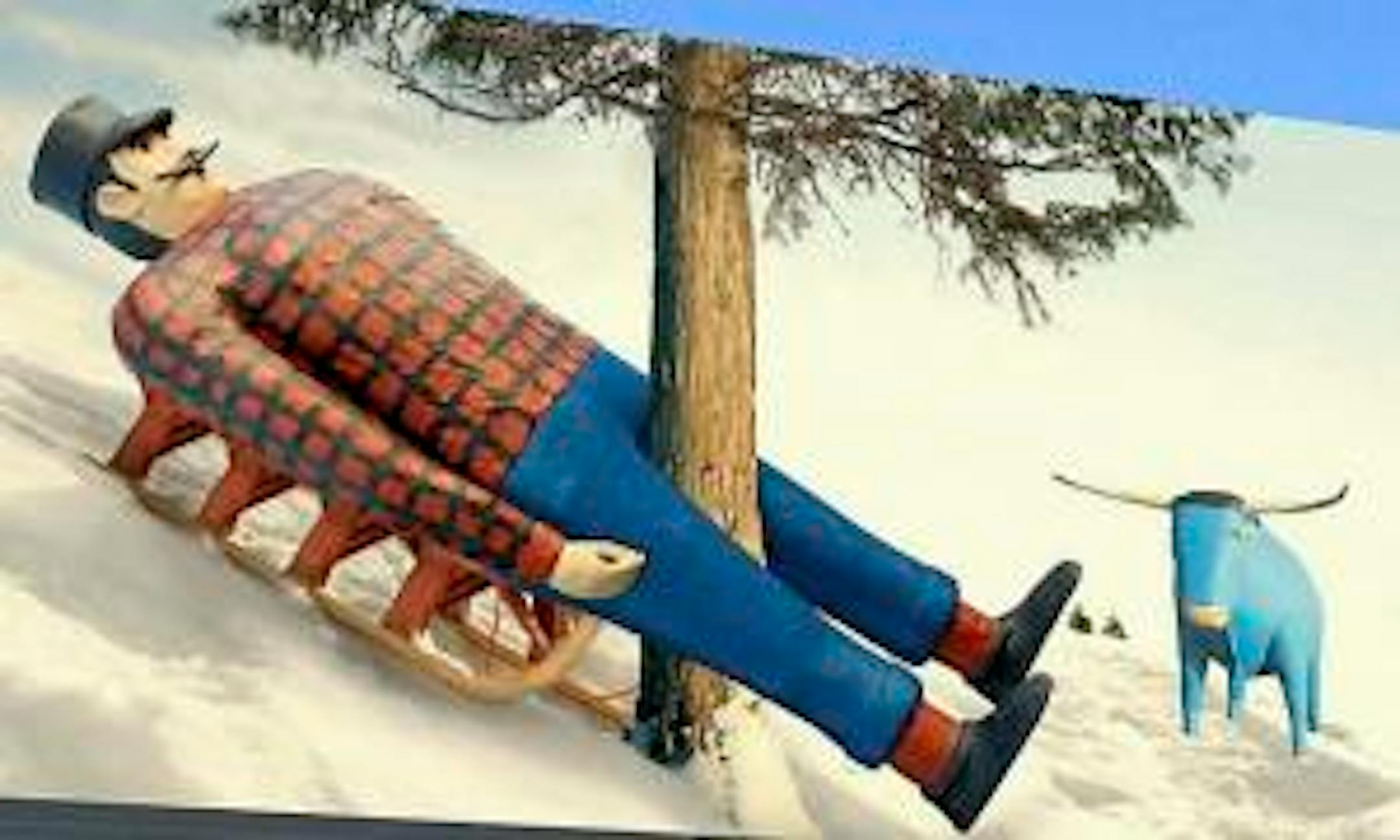 One of MNsure's billboard ads, which executives with the state's health insurance exchange unveiled Sunday, along with other images in the publicity campaign that features the folklore characters Paul Bunyon and Babe the Blue Ox suffering humorous mishaps. The campaign's tagline calls Minnesota the "Land of 10,000 reasons to get health insurance." (Courtesy of MNsure)