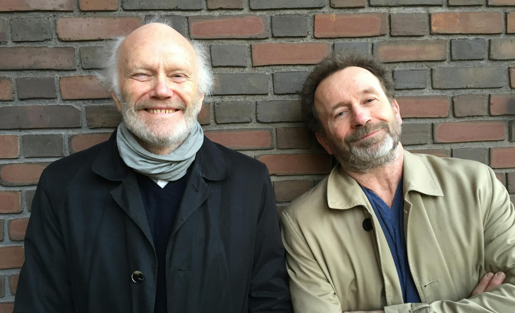 Novelist Per Petterson, right, and his Norwegian publisher, Geir Berdahl.