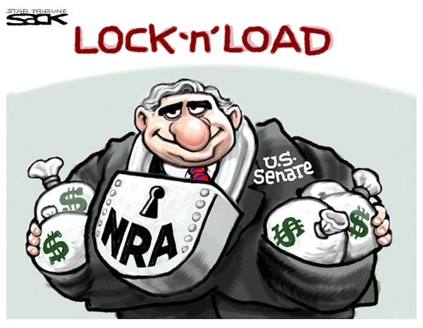 Steve Sack editorial cartoon for April 19, 2013. Topic: U.S. Senate's failed vote to reform gun laws.