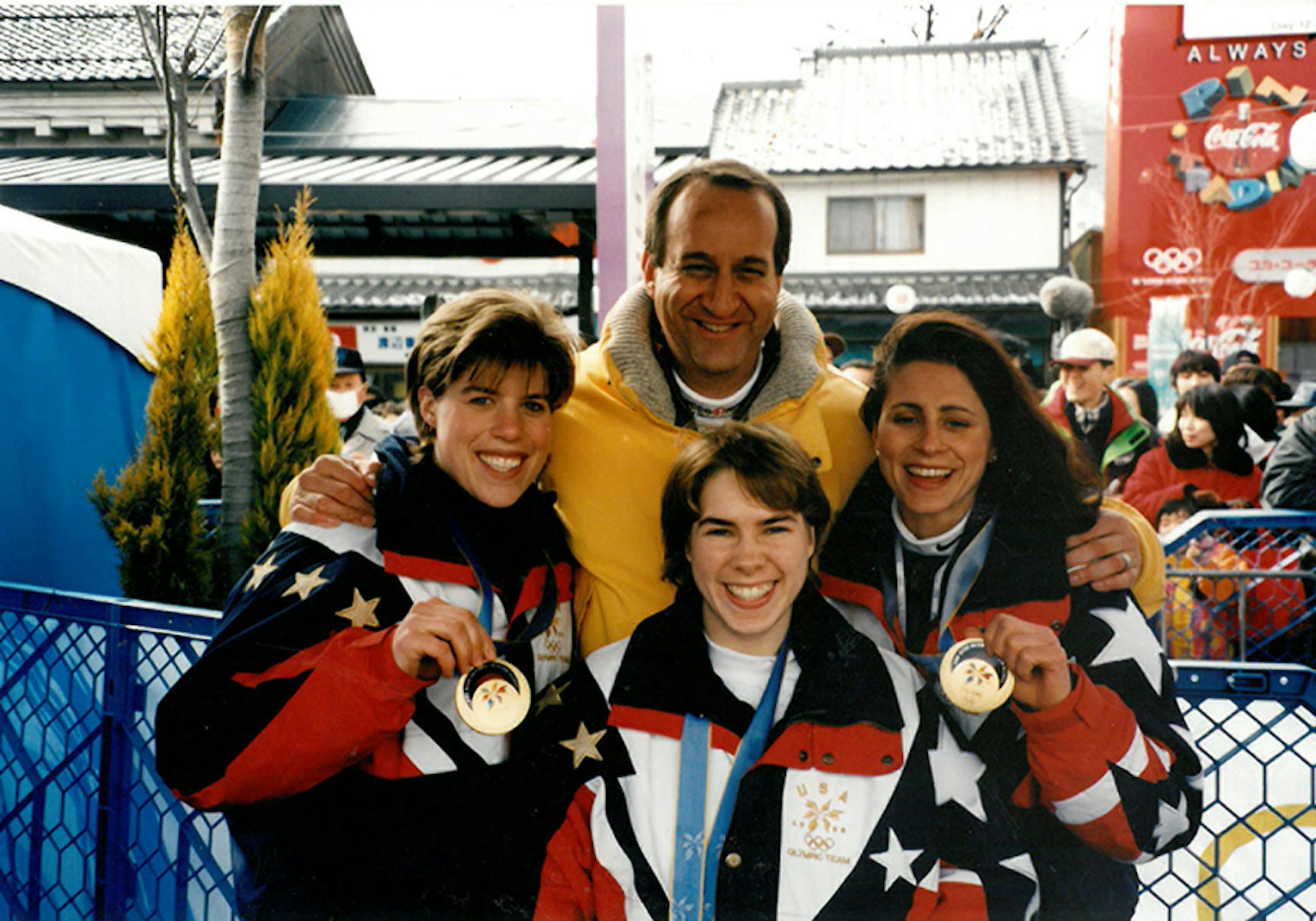 Mark Rosen with members of the 1998 Gold Medal-winning U.S. Women's Hockey team in Nagano, Japan. Photo provided by Mark Rosen.